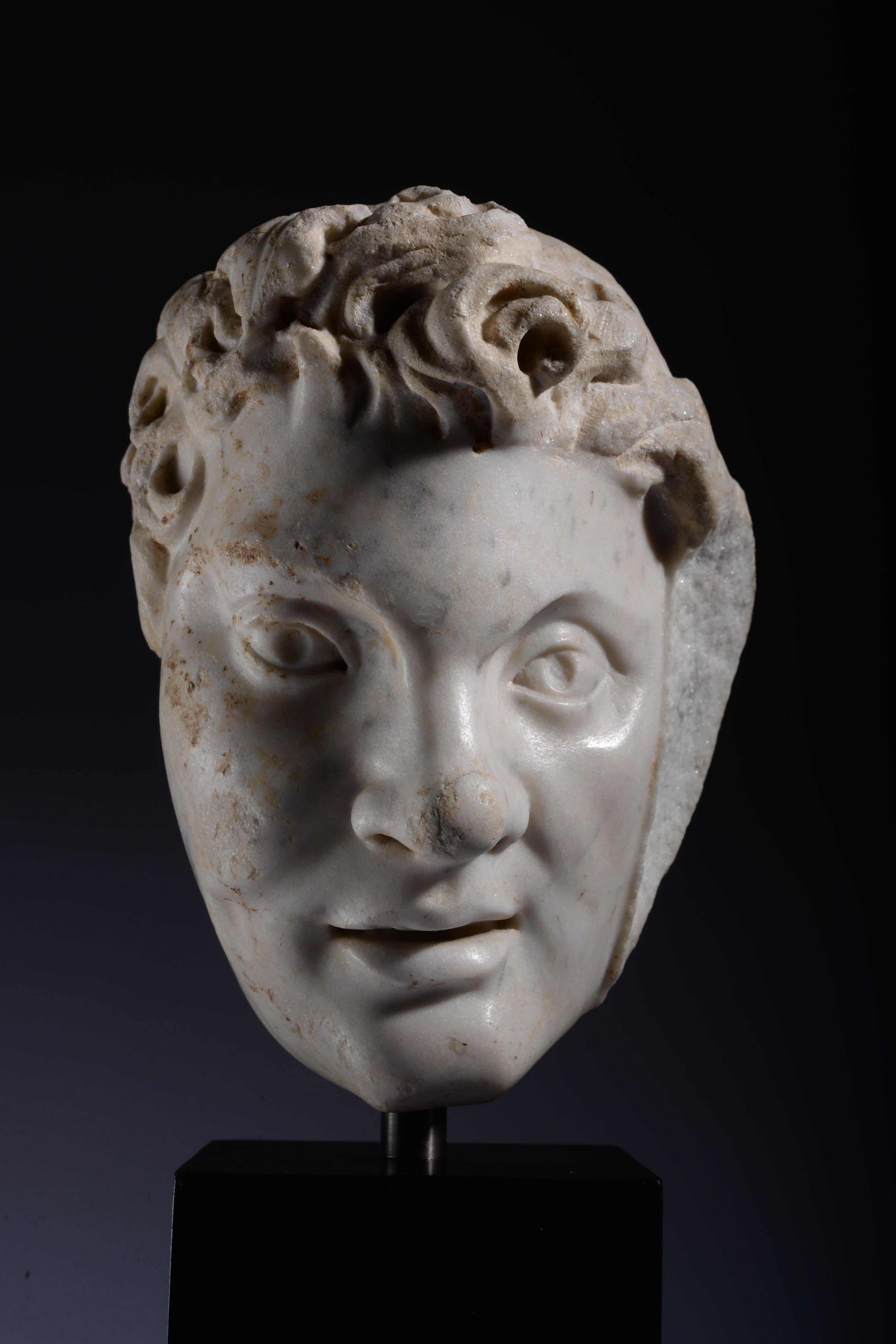 Roman Marble Head of a Satyr For Sale 5