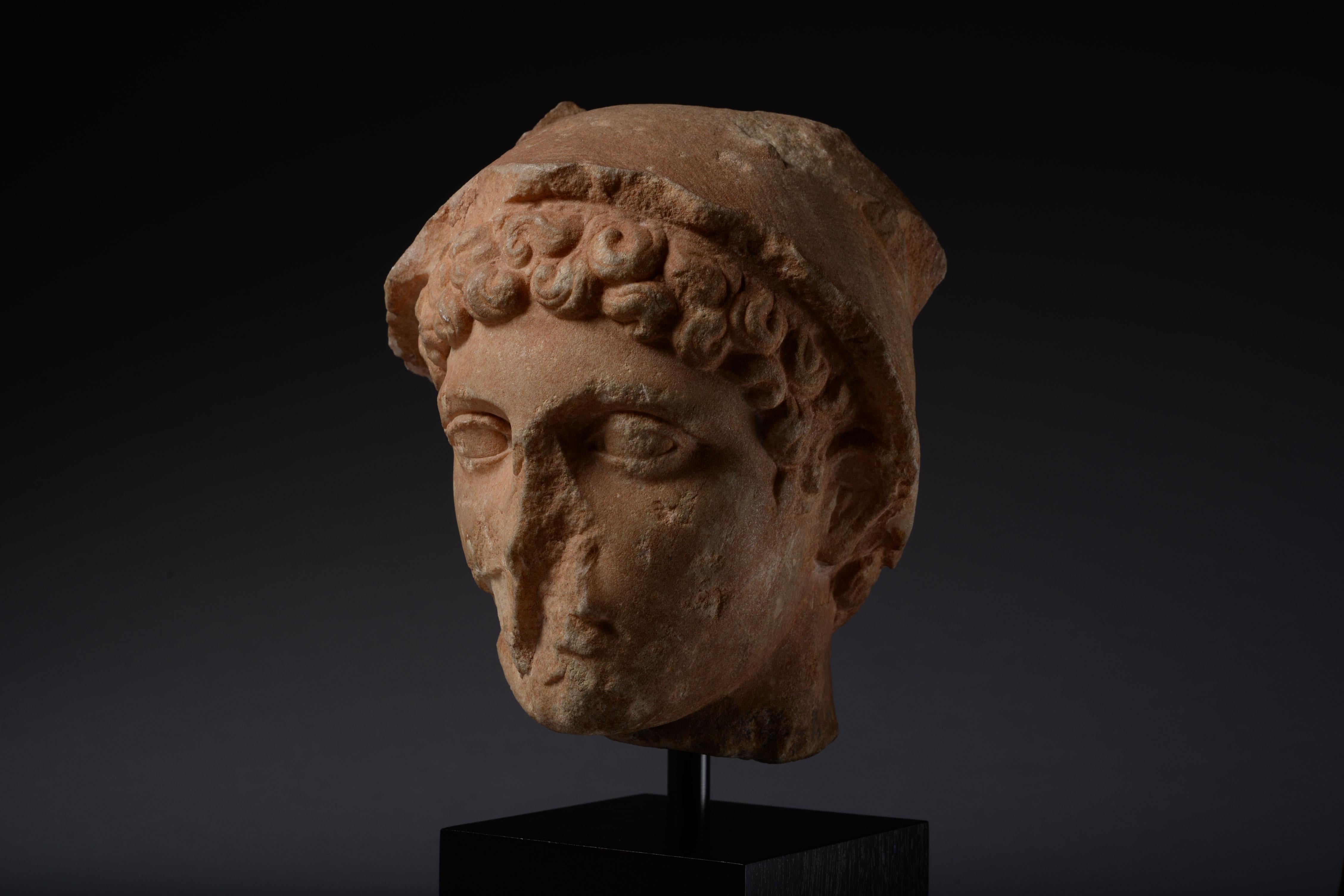 European Roman Marble Head of Mercury, 100 Ad