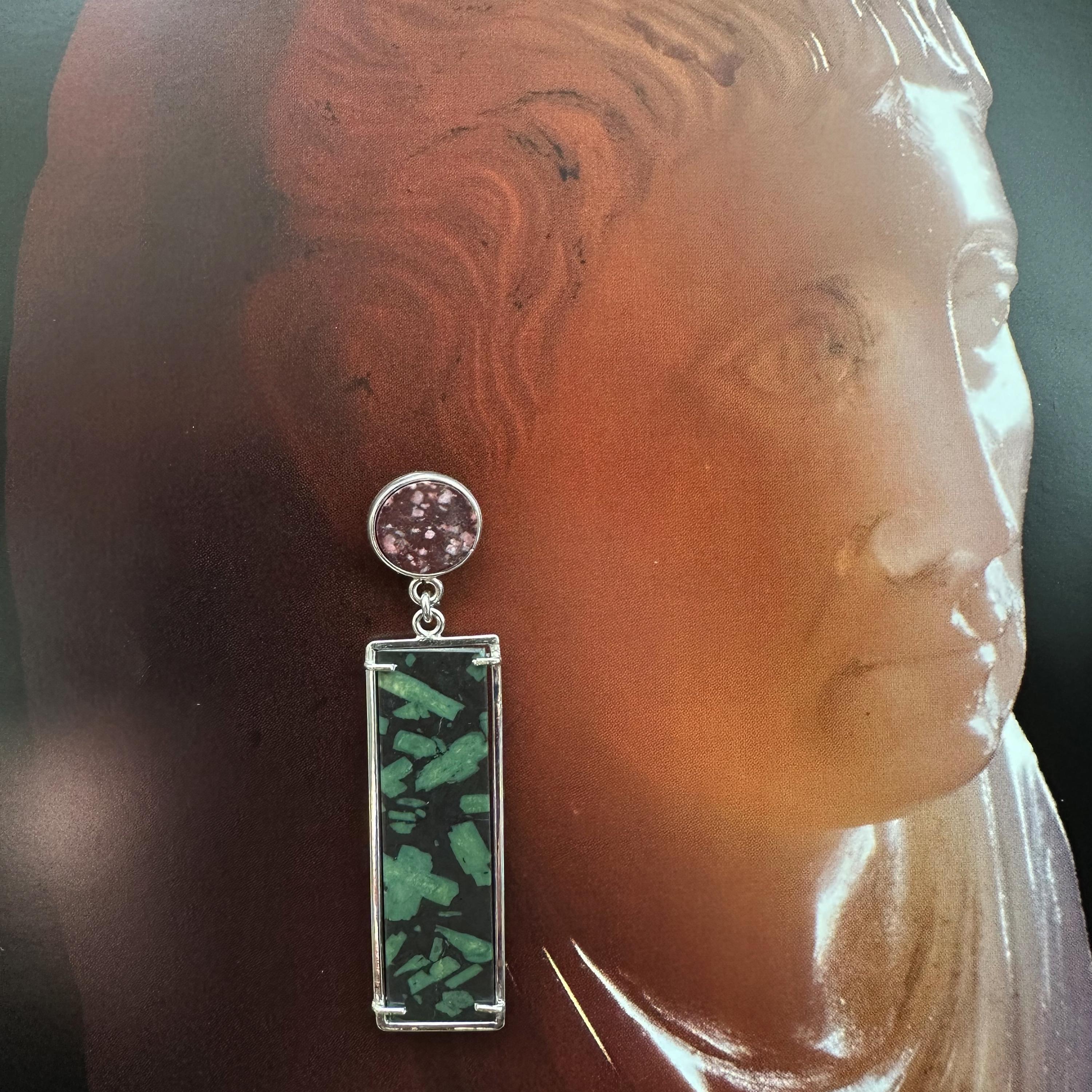 Classical Roman Roman Marble 'Red Porphyry and Green Porphyry' and Sterling Silver Earrings For Sale