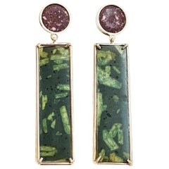 Antique Roman Marble 'Red Porphyry and Green Porphyry' and Sterling Silver Earrings