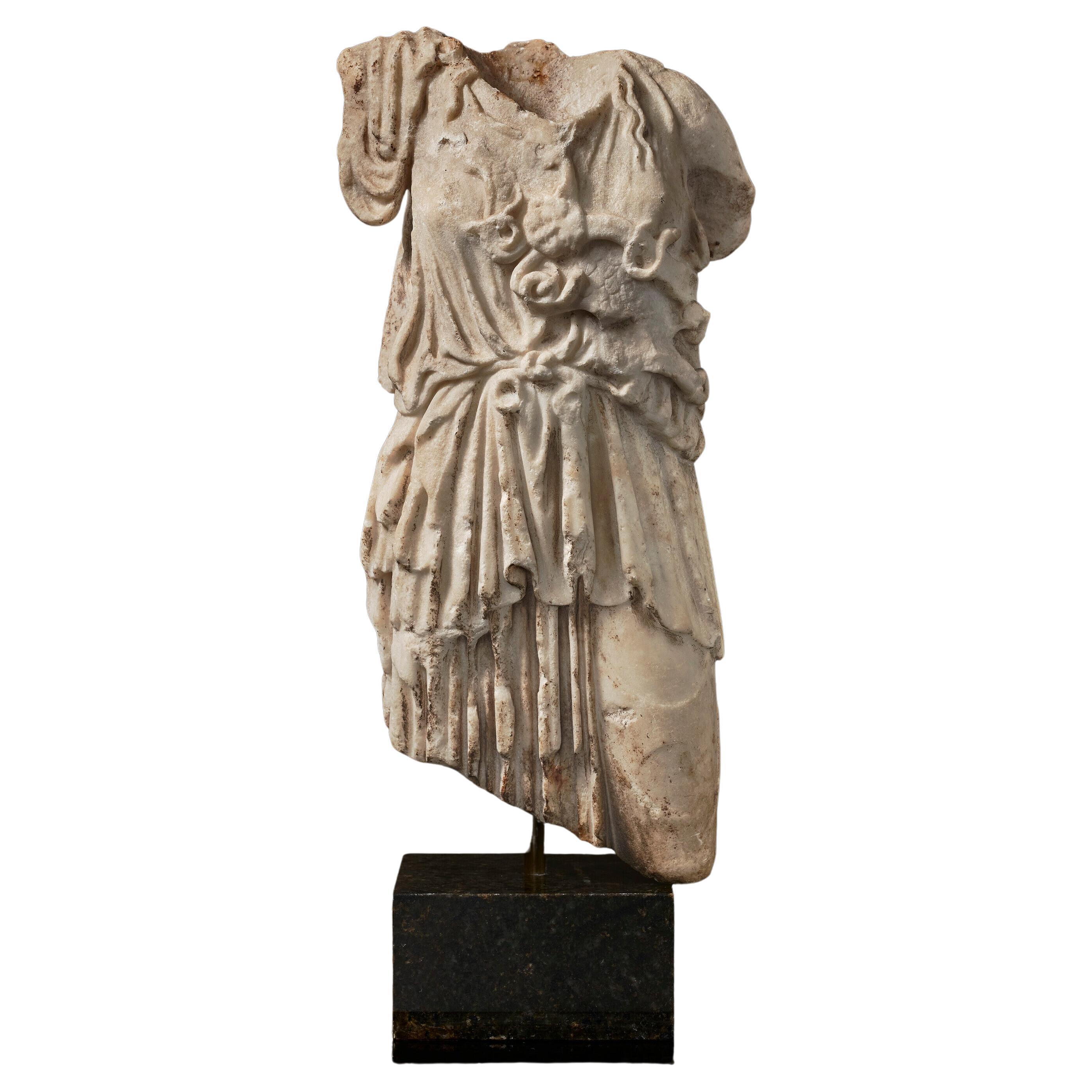 Hand-Carved Roman Marble Torso of Athena Sculpture