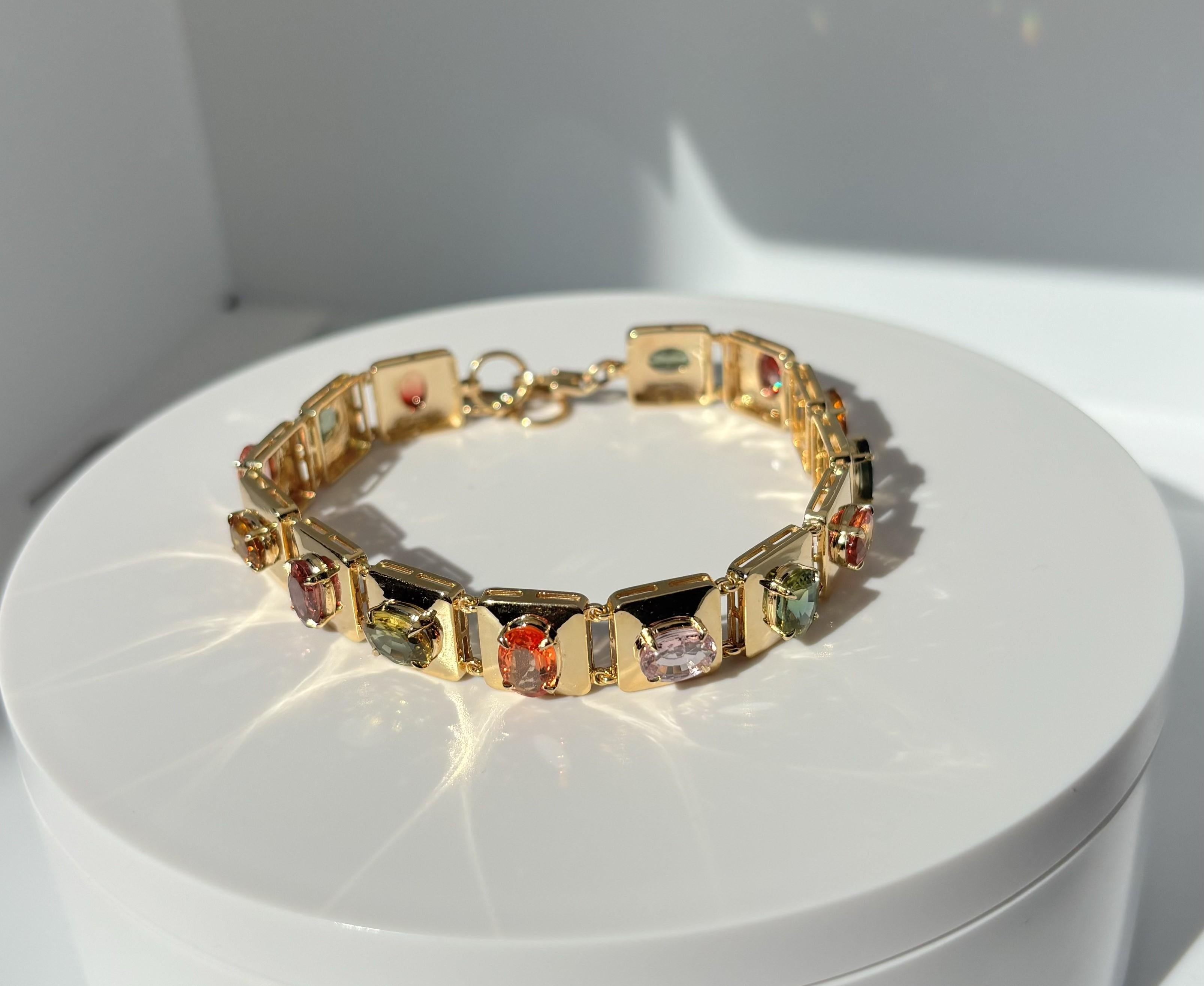Taglio ovale BRACCIALE ROMANO MULTI-SAPFIRIO NATURALE ORO GIALLO SOLIDO 14 carati in vendita