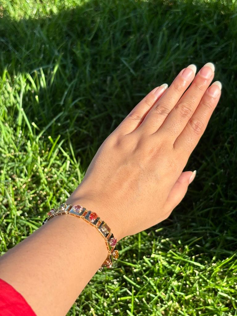Natural Multi Colour Sapphire Tourmaline Bracelet 14 Karat Gold For Sale 1