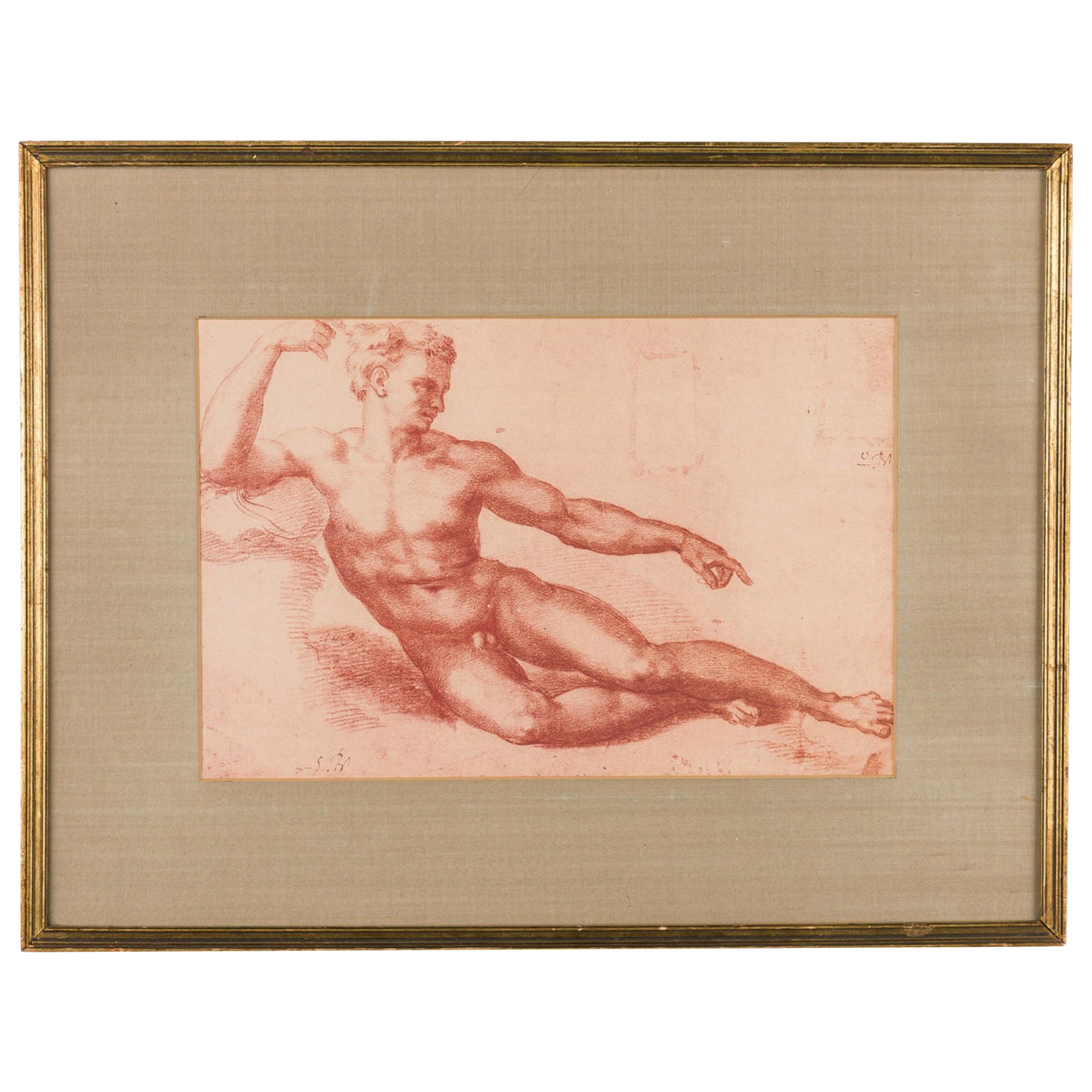Roman Neo-Classic Style Recumbent Male Nude Print im Angebot
