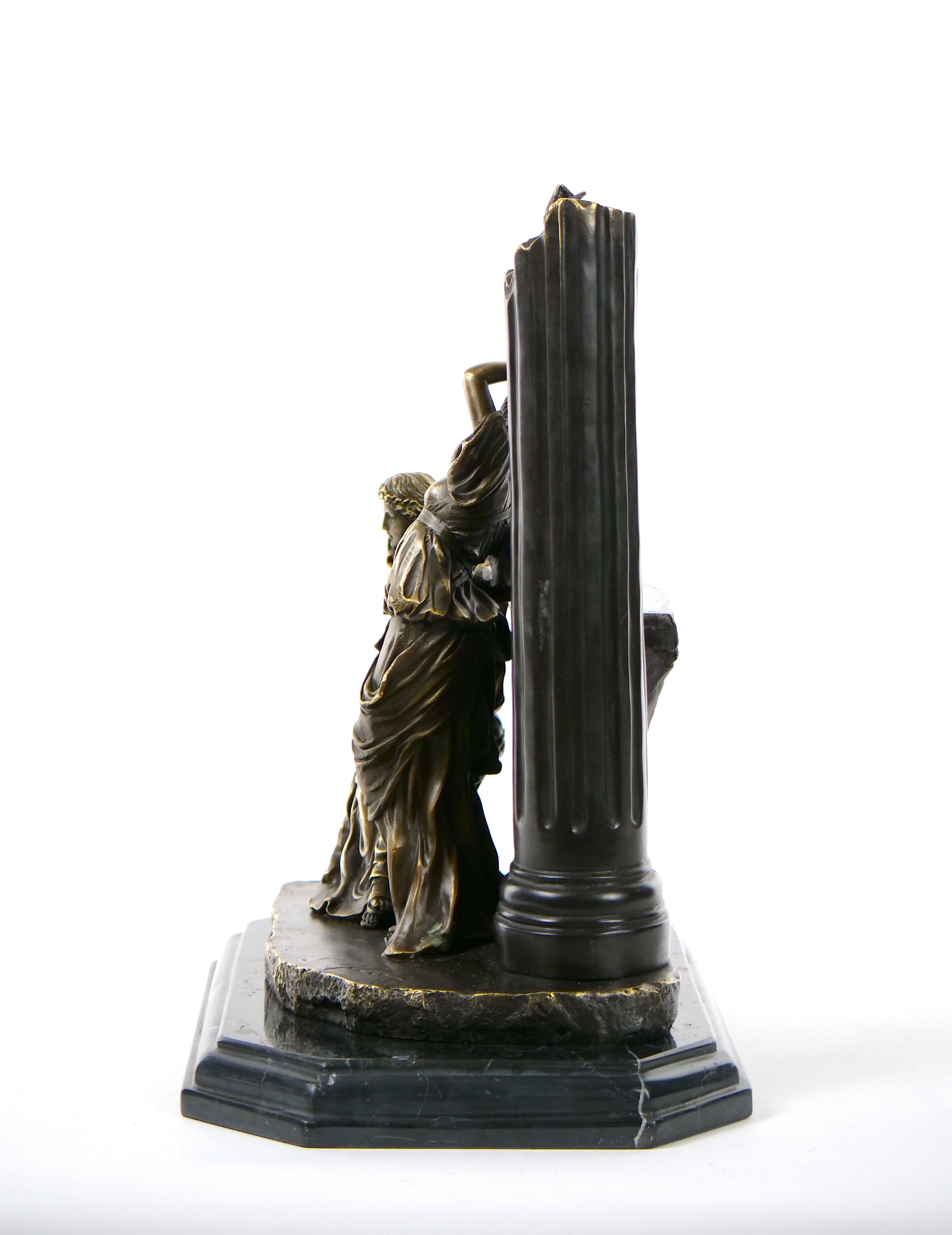 
Introducing a mesmerizing work of art, our gilt-patinated bronze sculpture with a black marble base, featuring neoclassical figures expertly crafted by the renowned artist Miguel Fernando Lopez, also known as Milo. This exquisite sculpture embodies