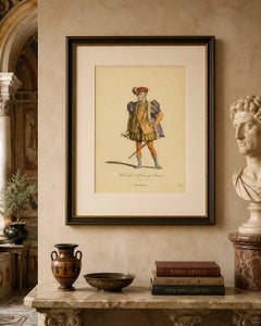 Roman Nobleman Costume Engraving, Renaissance Court Dress, Hand-Colored, 1749