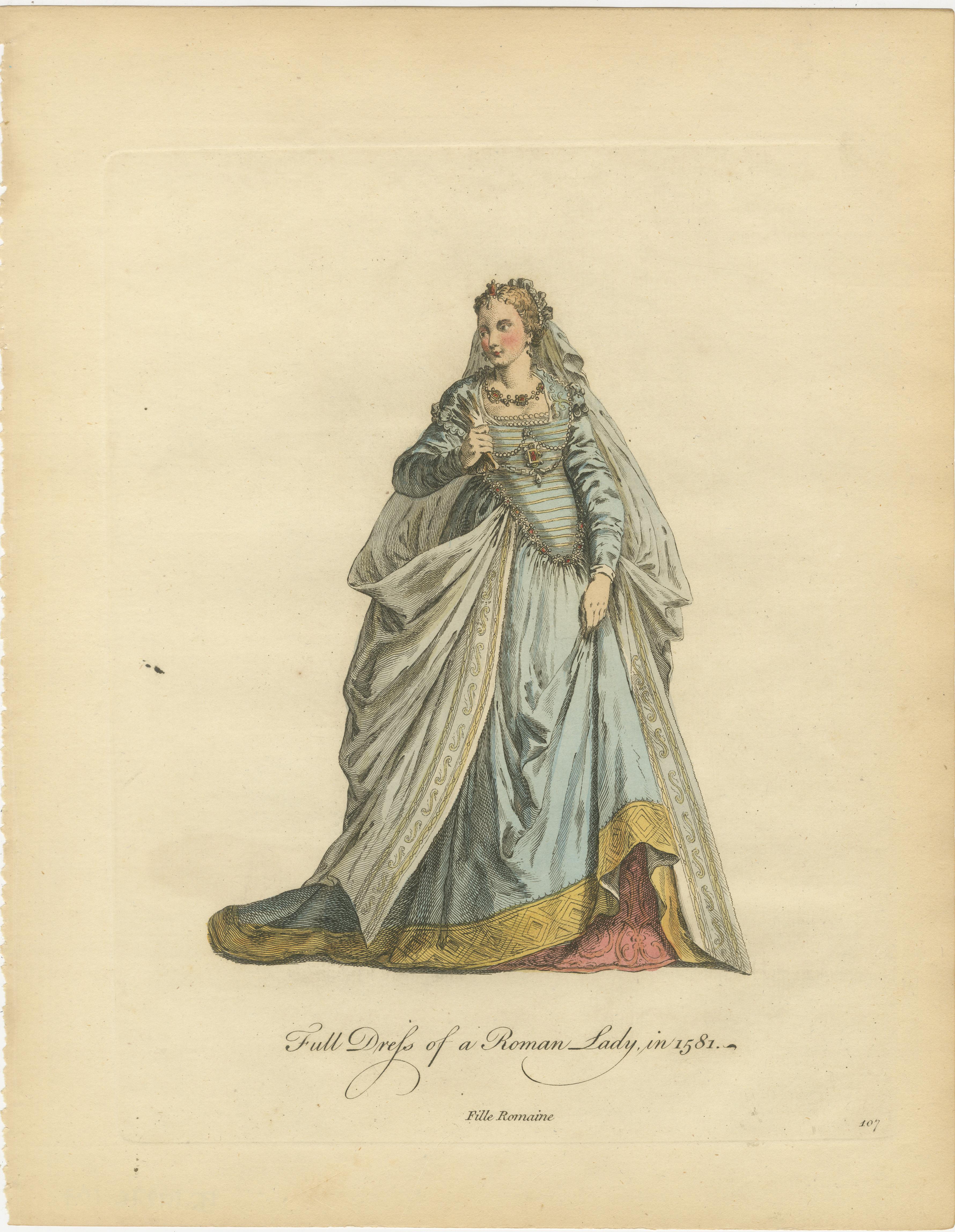 Roman Noblewomen Costume Engravings, Hand-Colored, Rome 1581- Published 1749