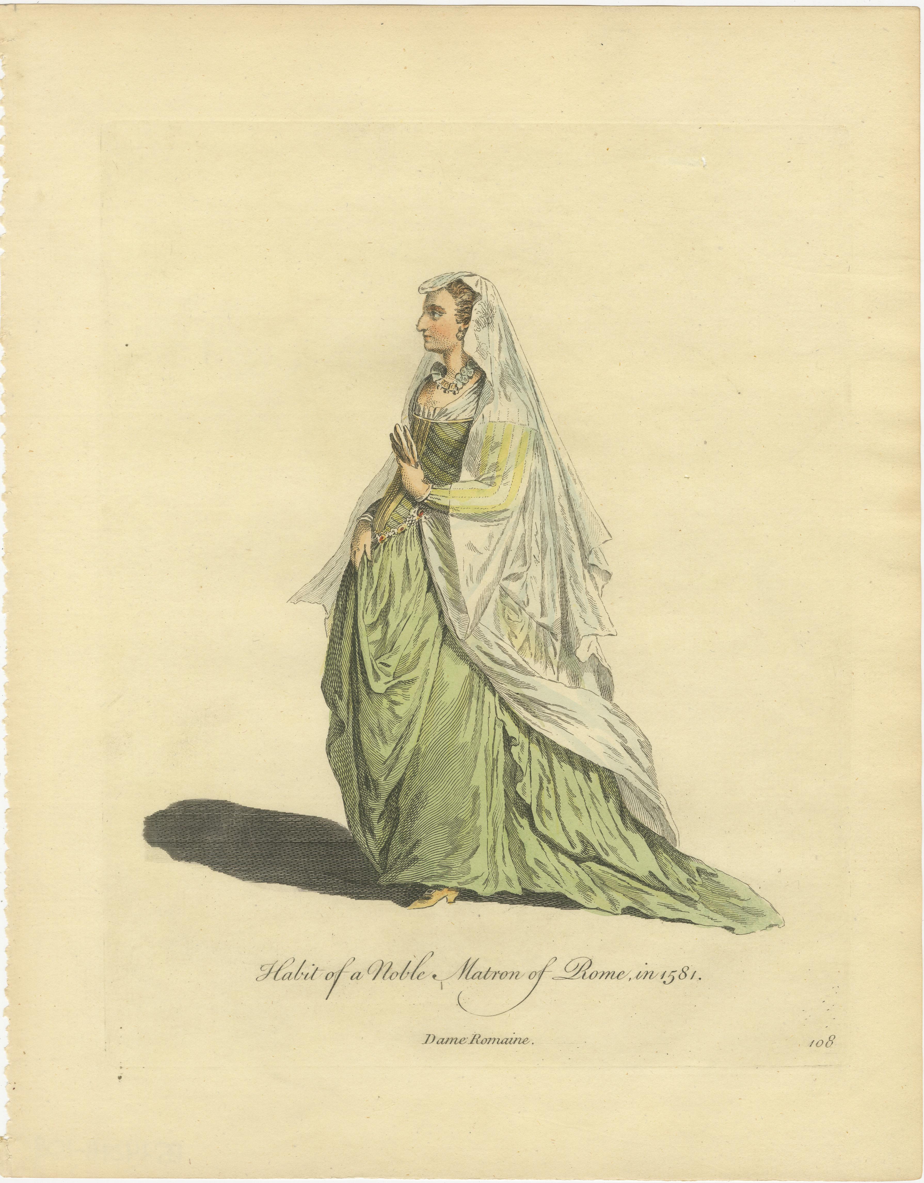 Roman Noblewomen Costume Engravings, Hand-Colored, Rome 1581- Published 1749