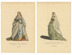 Roman Noblewomen Costume Engravings, Hand-Colored, Rome 1581- Published 1749
