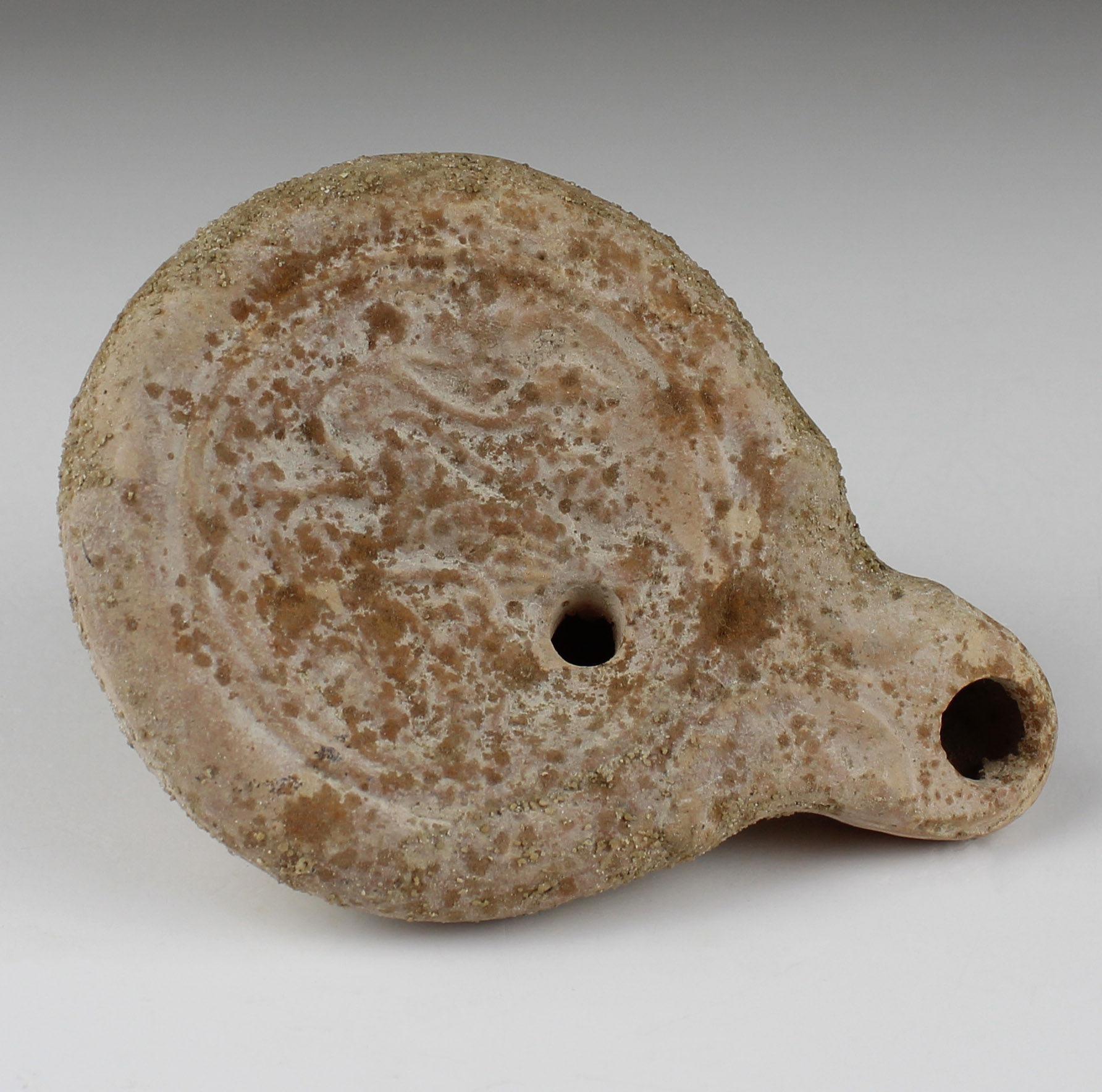 18th Century and Earlier Roman oil lamp with leaves and fruit For Sale