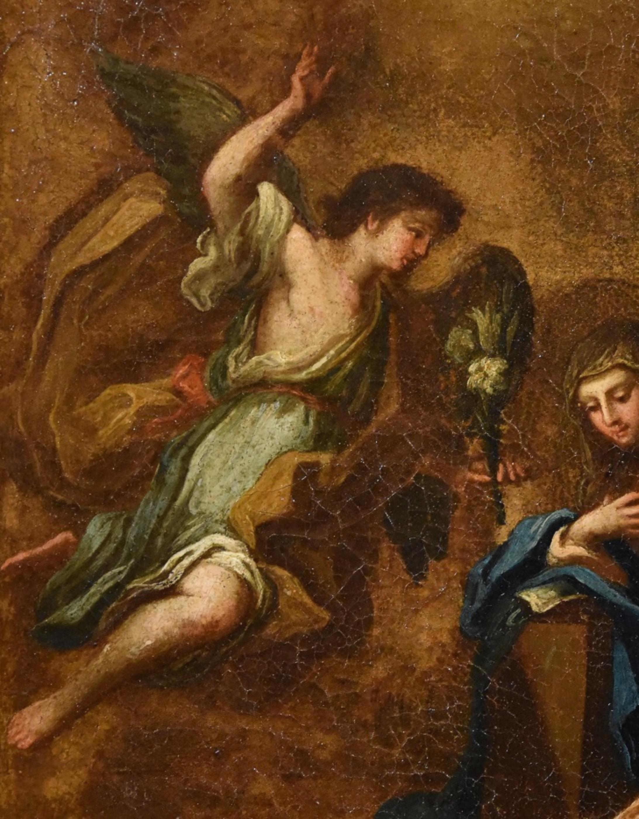 Annunciation 17/18th Century Paint Italian Old master Oil in canvas Religious - Old Masters Painting by Roman (or Tuscan) painter of the 17th / 18th century