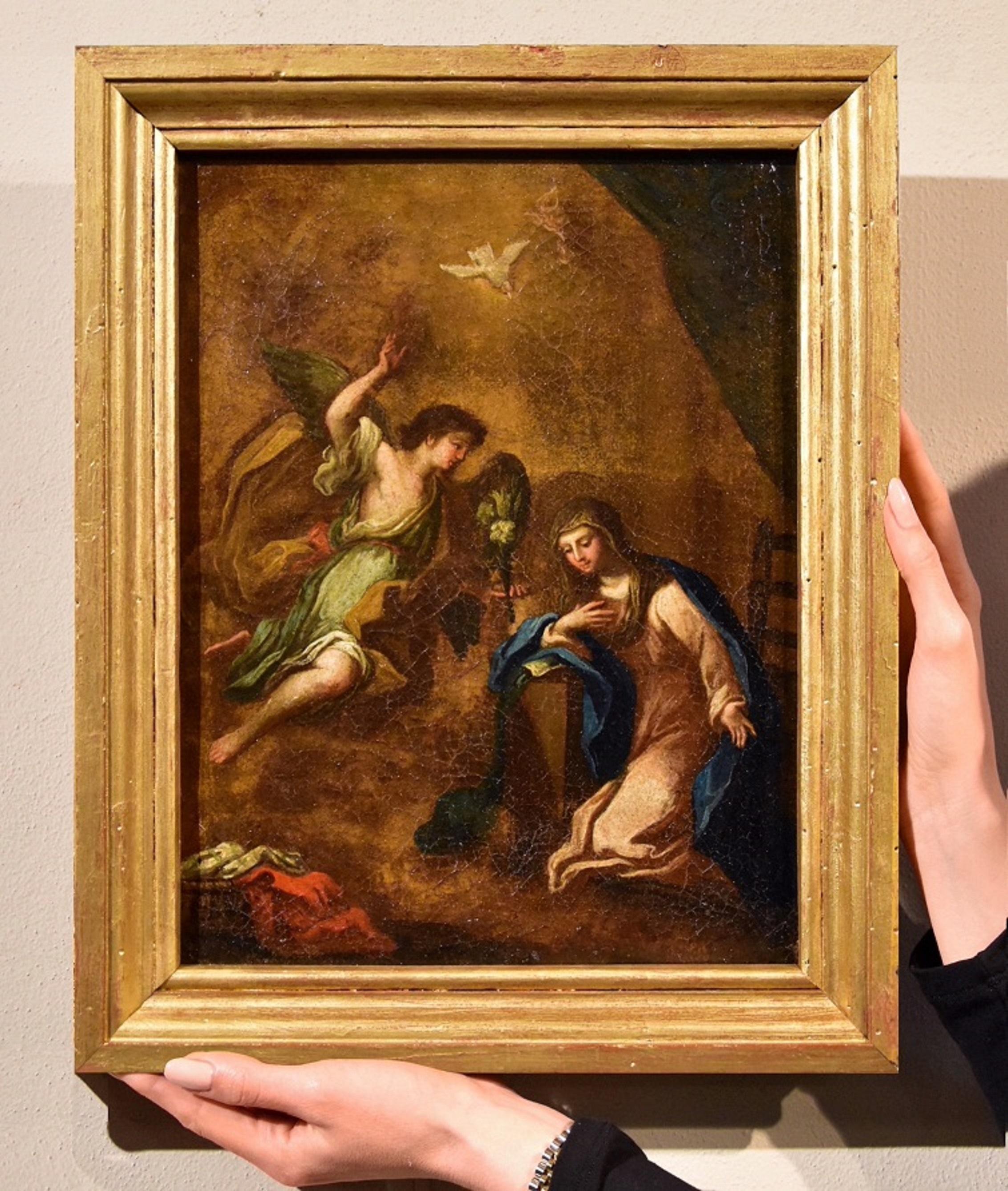 Roman (or Tuscan) painter of the 17th / 18th century Portrait Painting - Annunciation 17/18th Century Paint Italian Old master Oil in canvas Religious