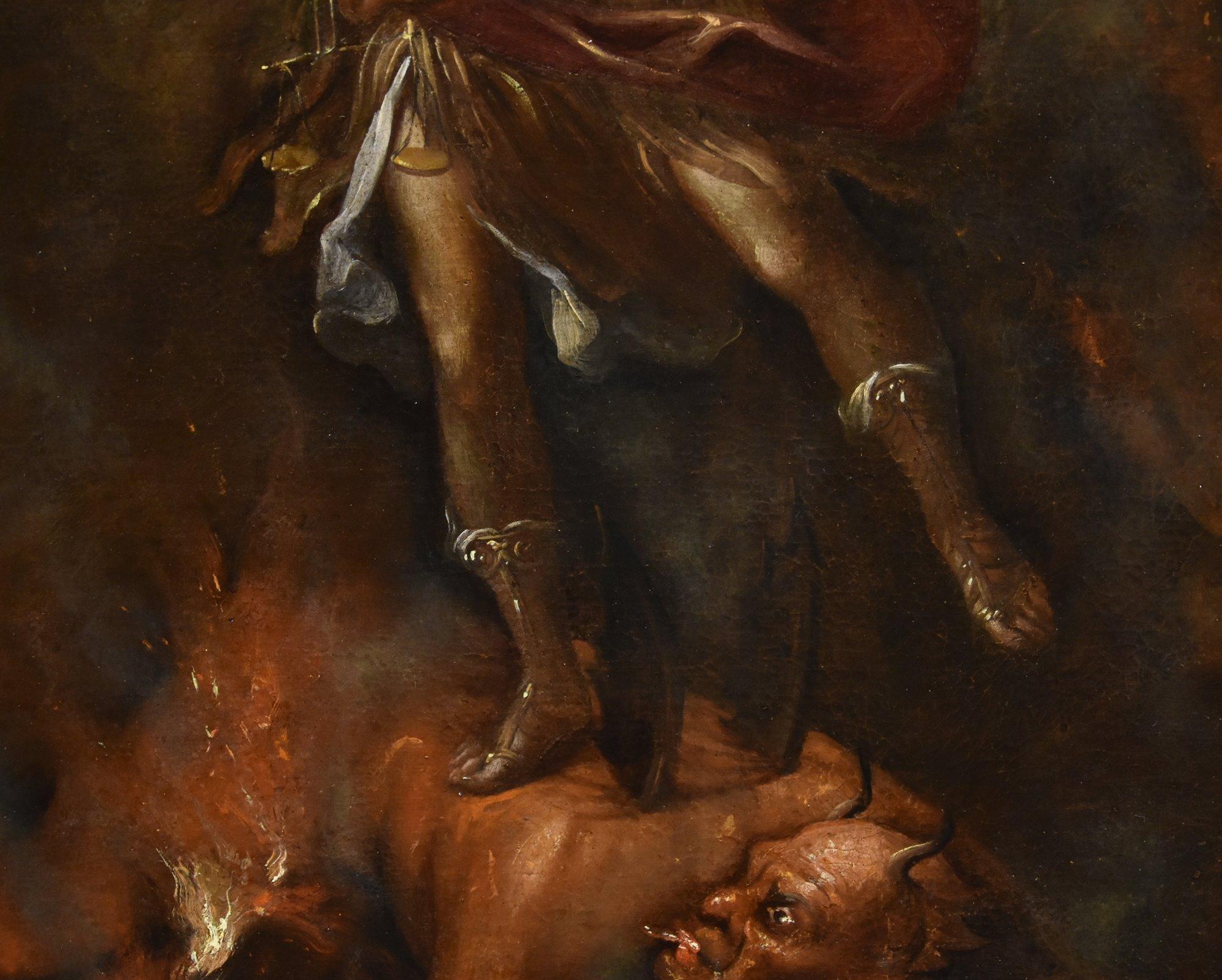 Saint Michael Archangel Roman School 17/18th Century Paint Oil on canvas Italy For Sale 5