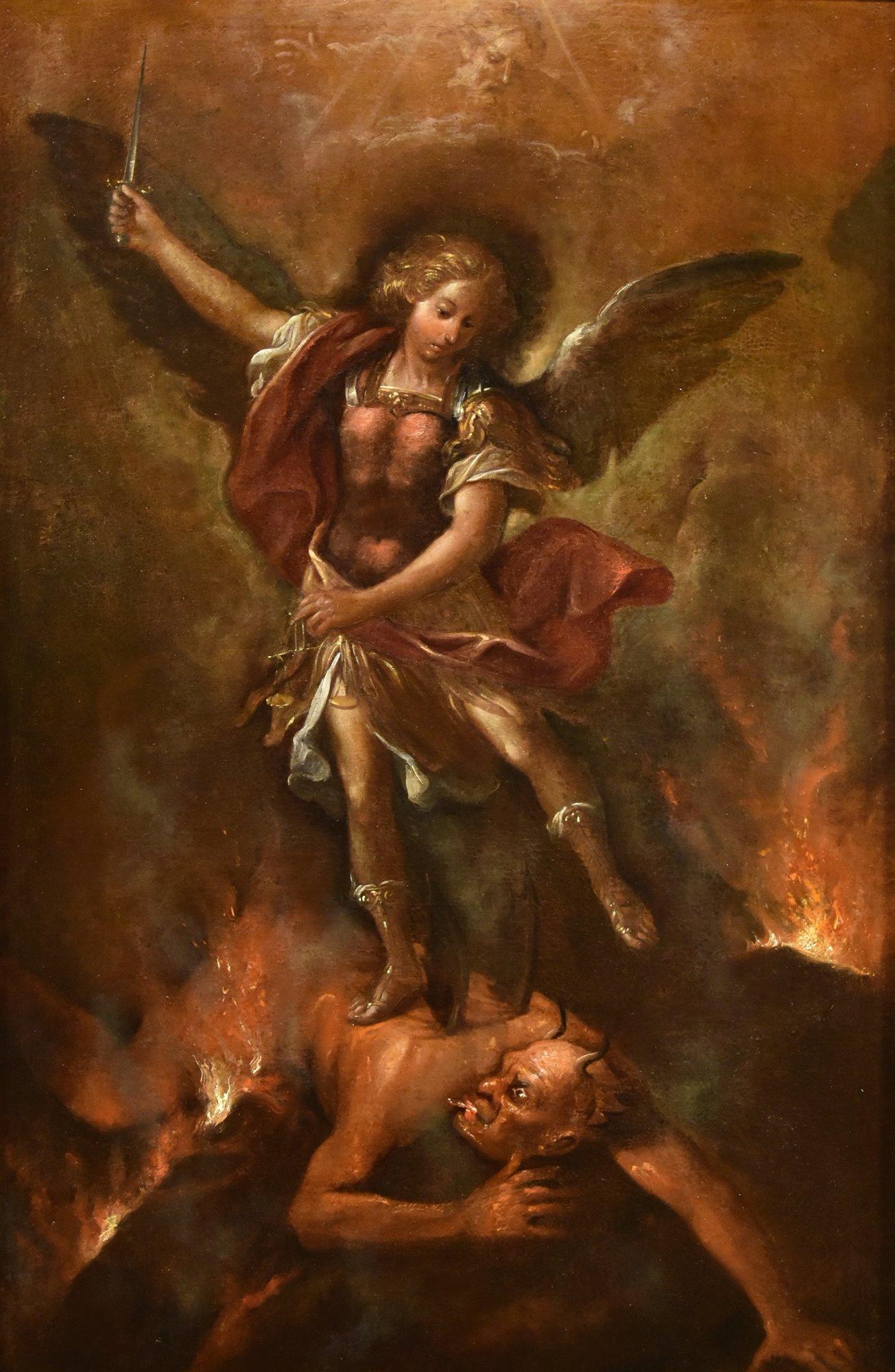 Saint Michael Archangel Roman School 17/18th Century Paint Oil on canvas Italy For Sale 6