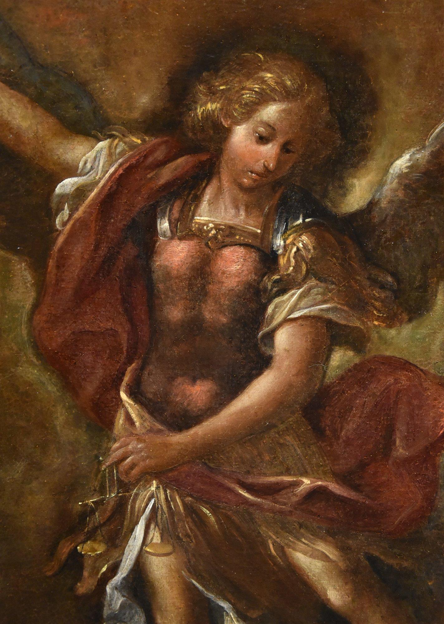 Saint Michael Archangel Roman School 17/18th Century Paint Oil on canvas Italy For Sale 8