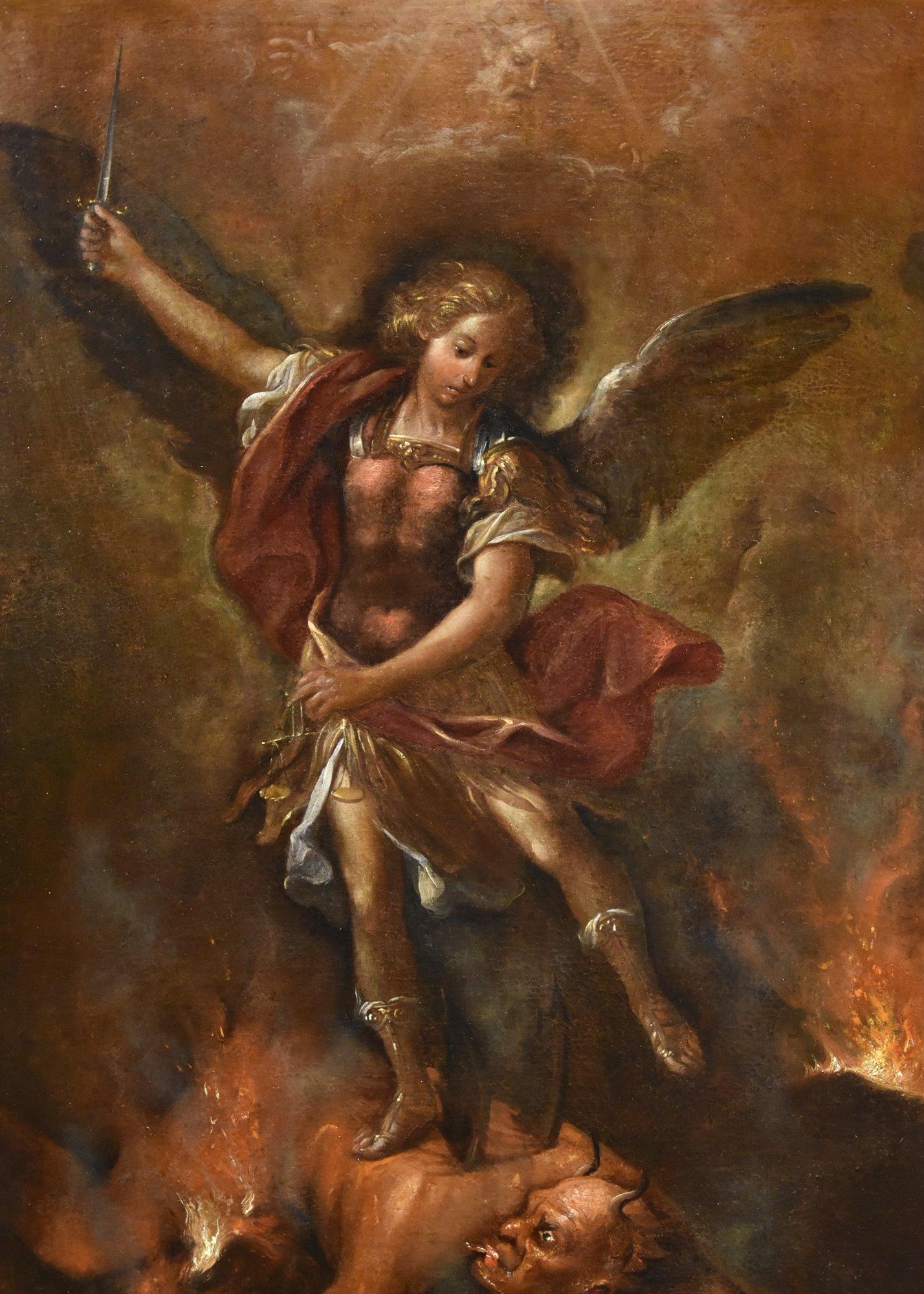 Saint Michael Archangel Roman School 17/18th Century Paint Oil on canvas Italy - Painting by Roman Painter, 17th-18th Century