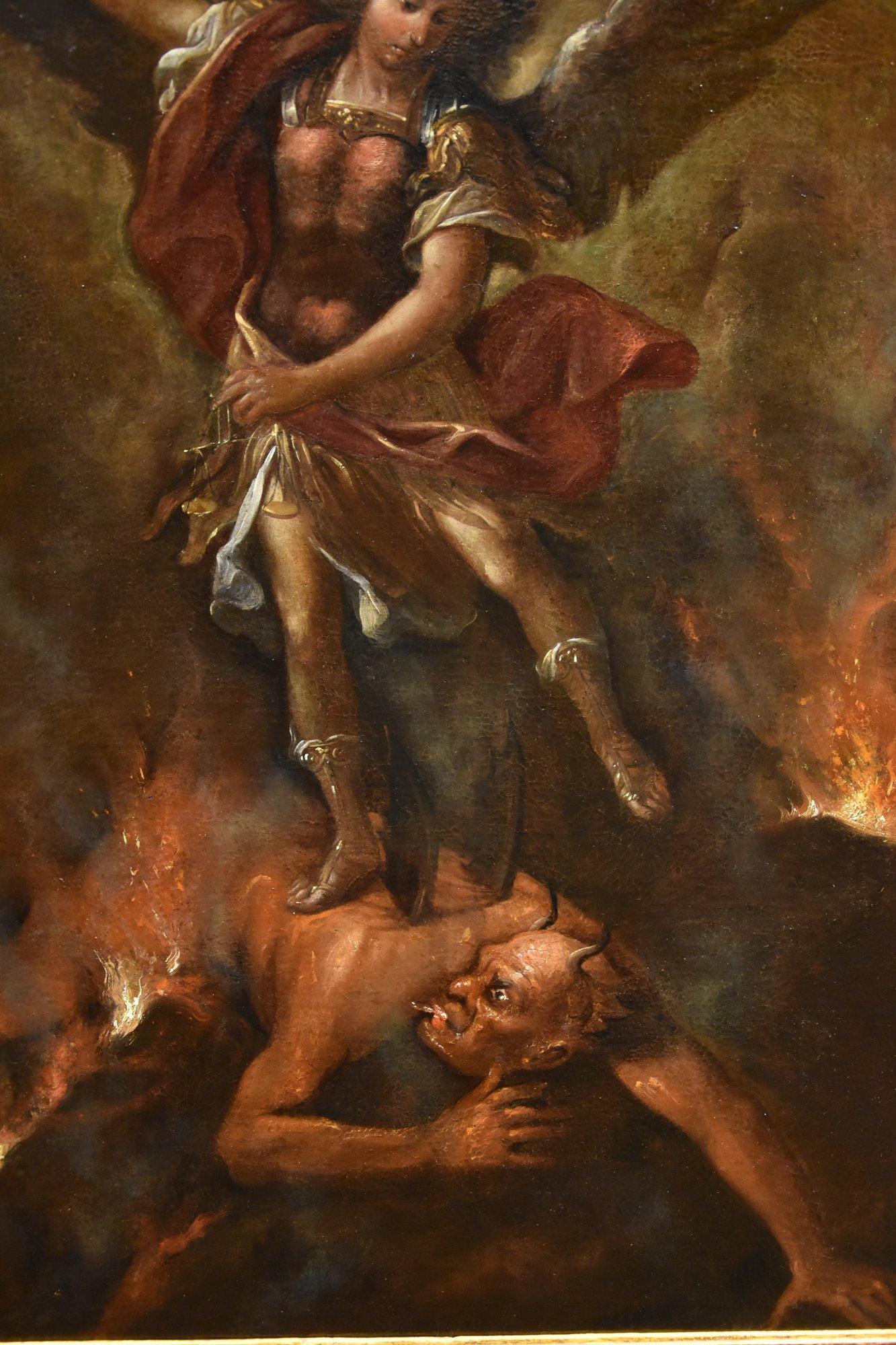 Saint Michael Archangel Roman School 17/18th Century Paint Oil on canvas Italy For Sale 1