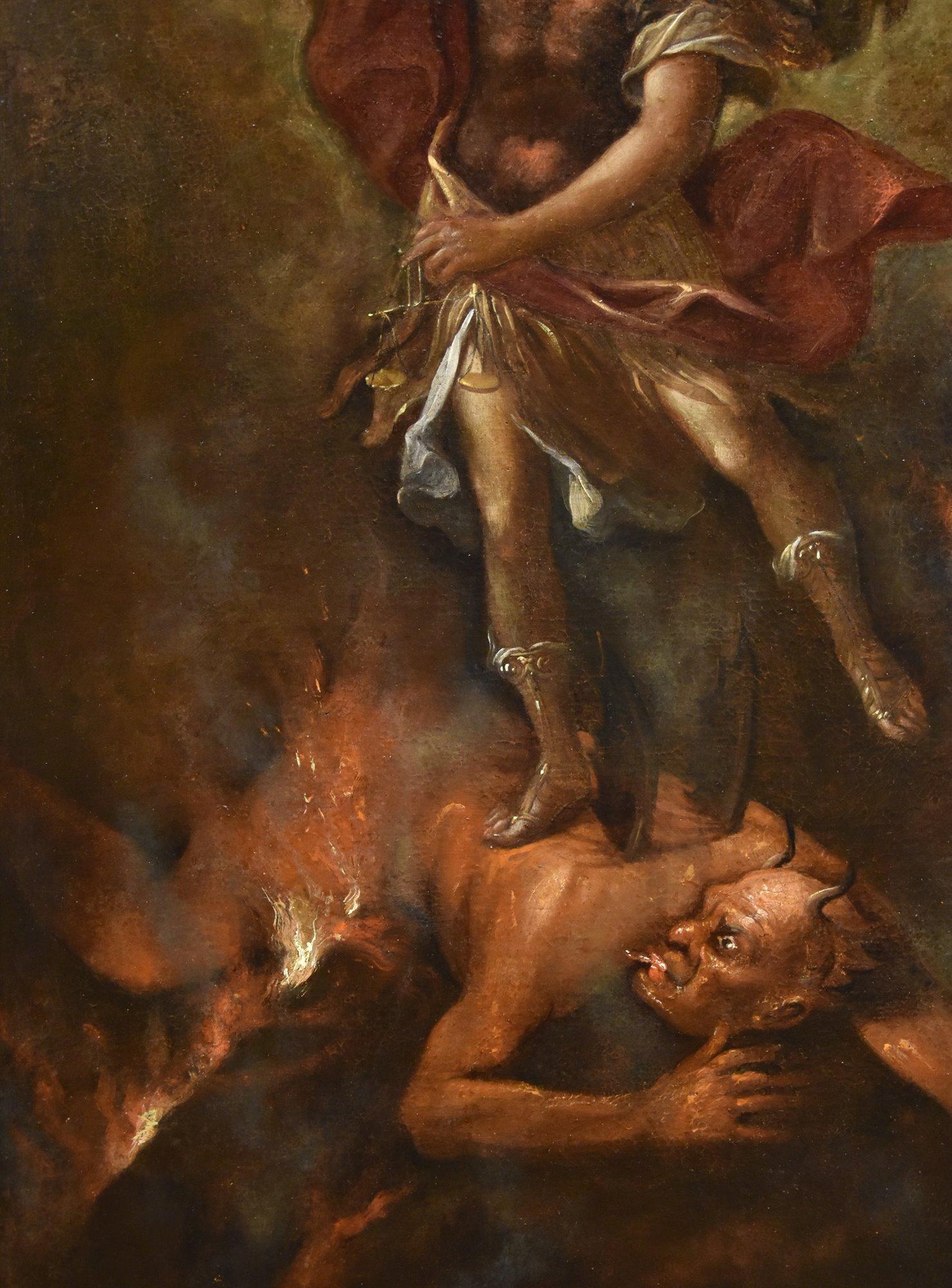 Saint Michael Archangel Roman School 17/18th Century Paint Oil on canvas Italy For Sale 2