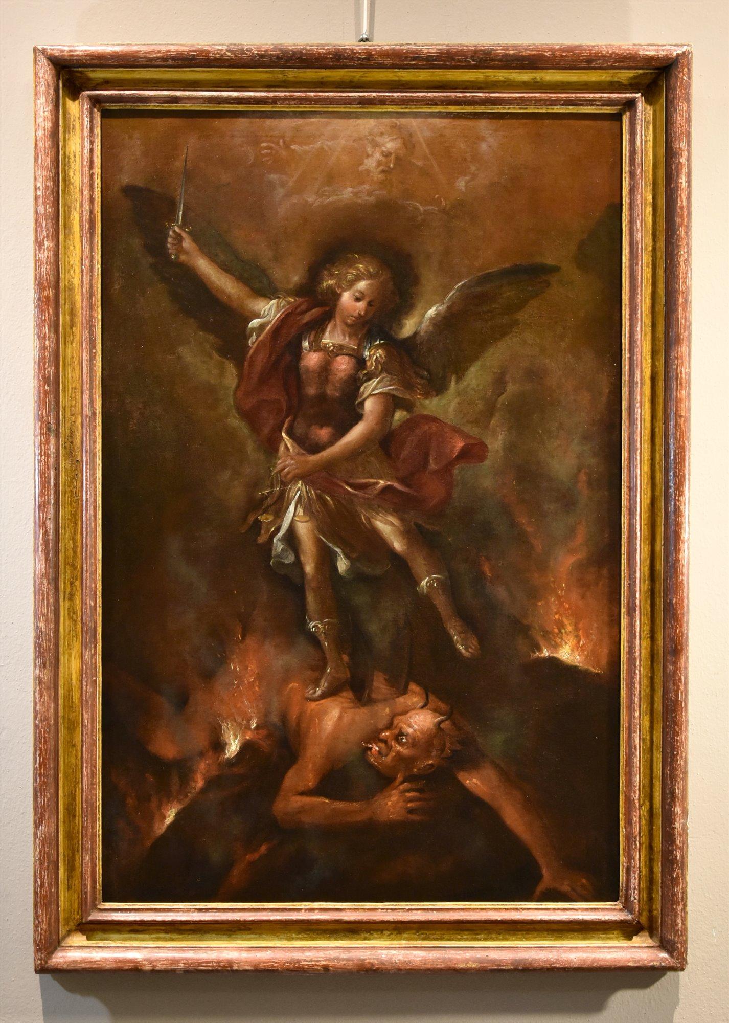 Roman Painter, 17th-18th Century Portrait Painting - Saint Michael Archangel Roman School 17/18th Century Paint Oil on canvas Italy