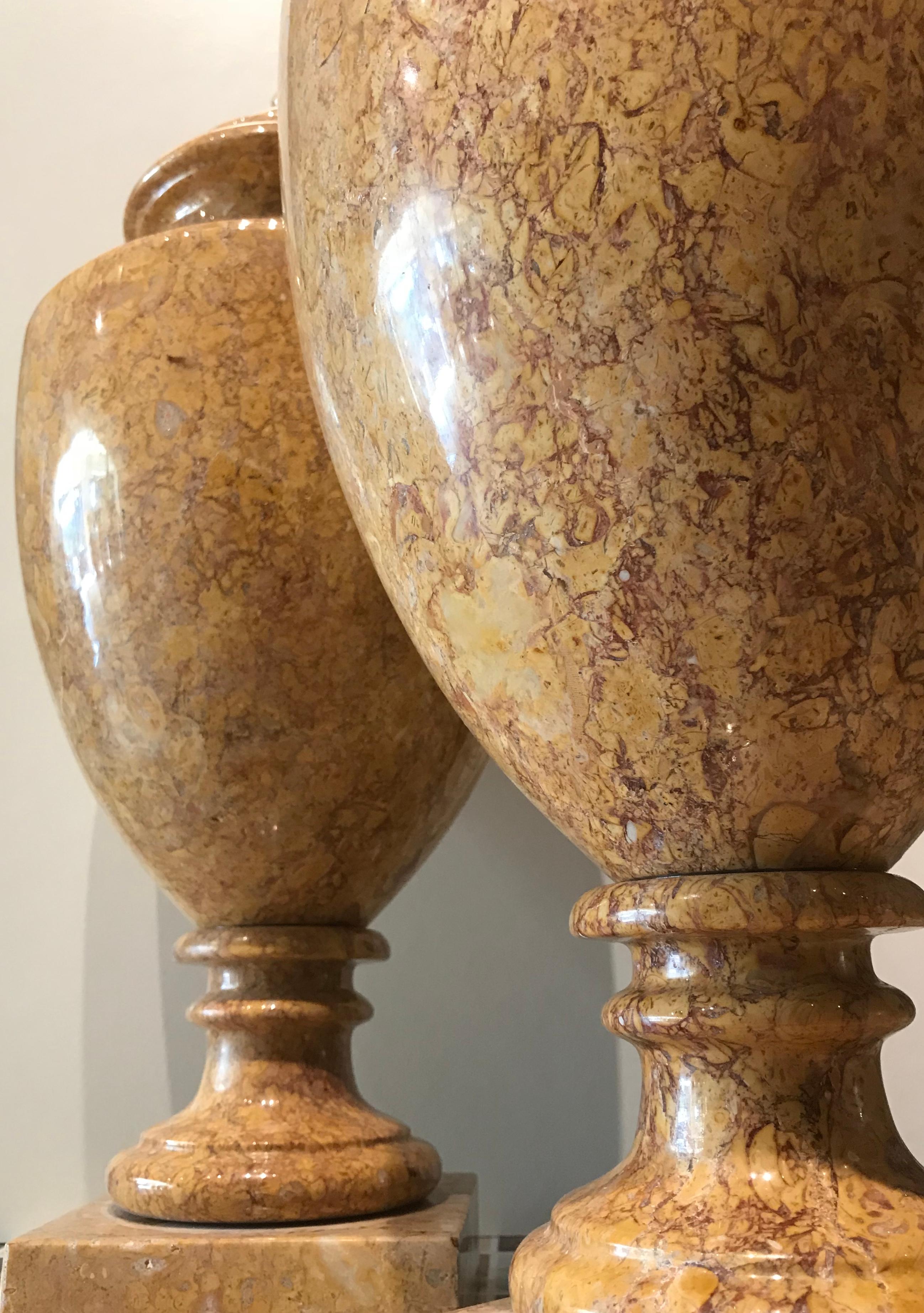 Roman Pair of Italian Vase in Yellow Marble and Red Marble Neoclassical Style For Sale 7