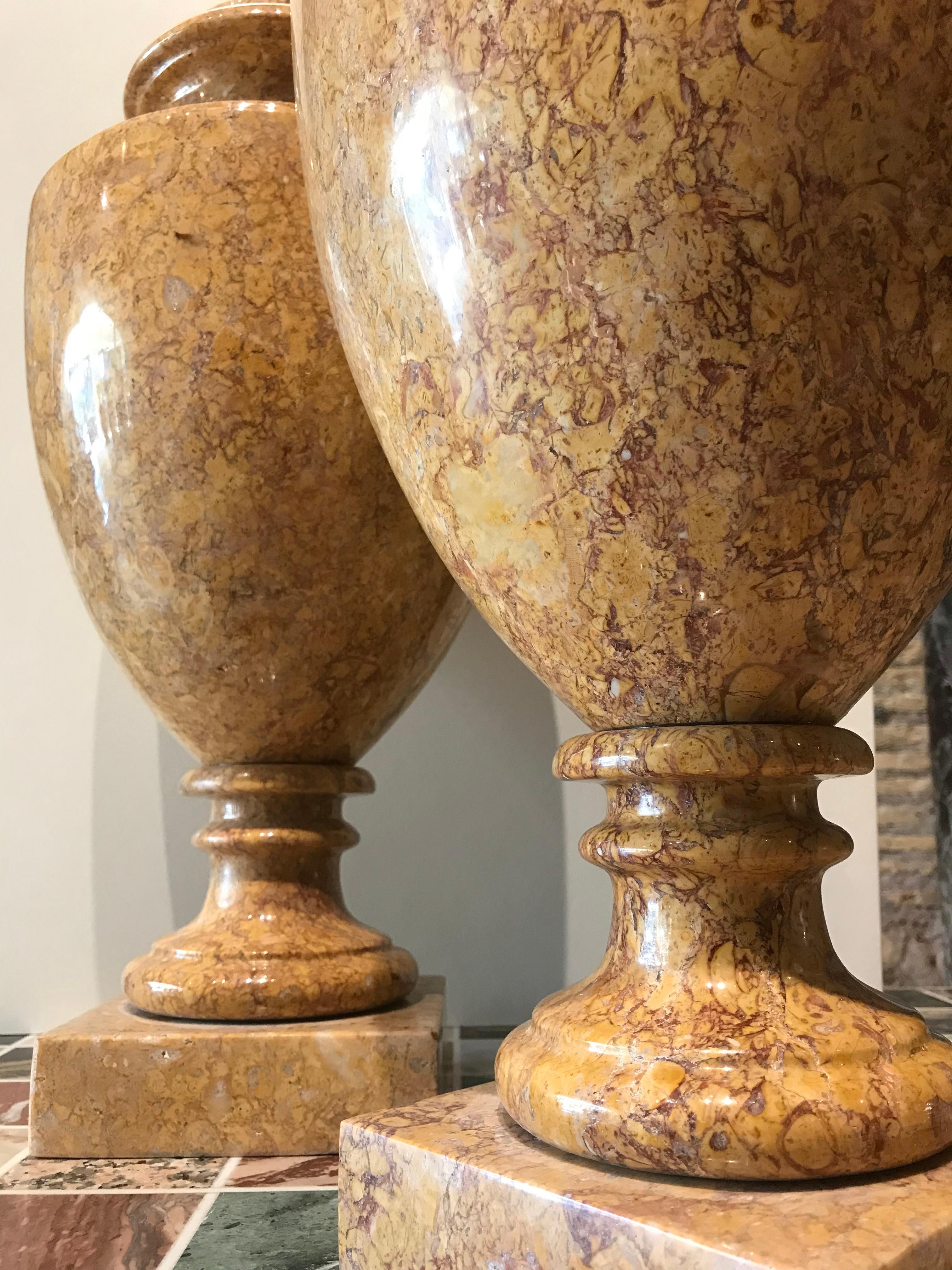 Roman Pair of Italian Vase in Yellow Marble and Red Marble Neoclassical Style For Sale 8