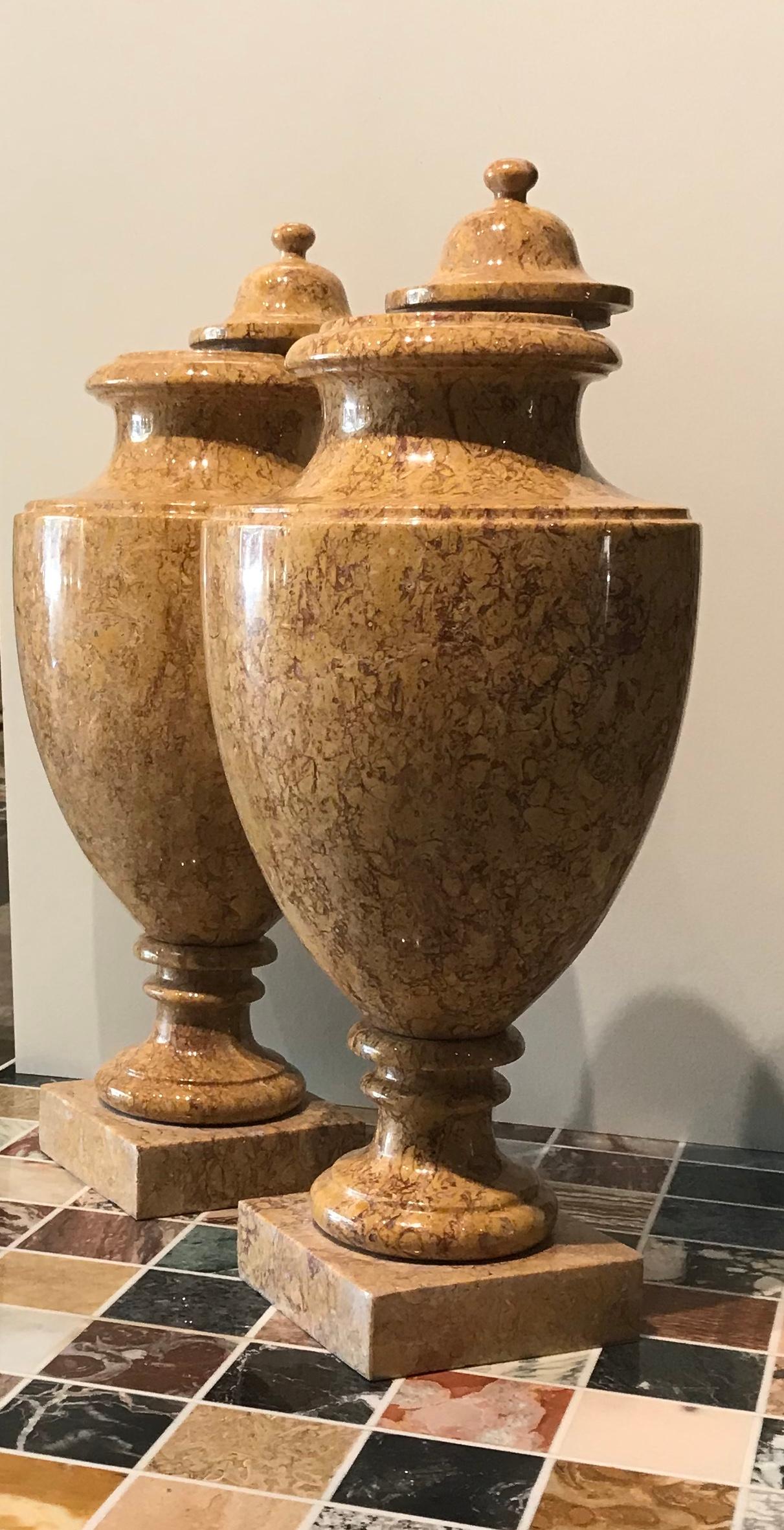 Roman Pair of Italian Vase in Yellow Marble and Red Marble Neoclassical Style For Sale 12