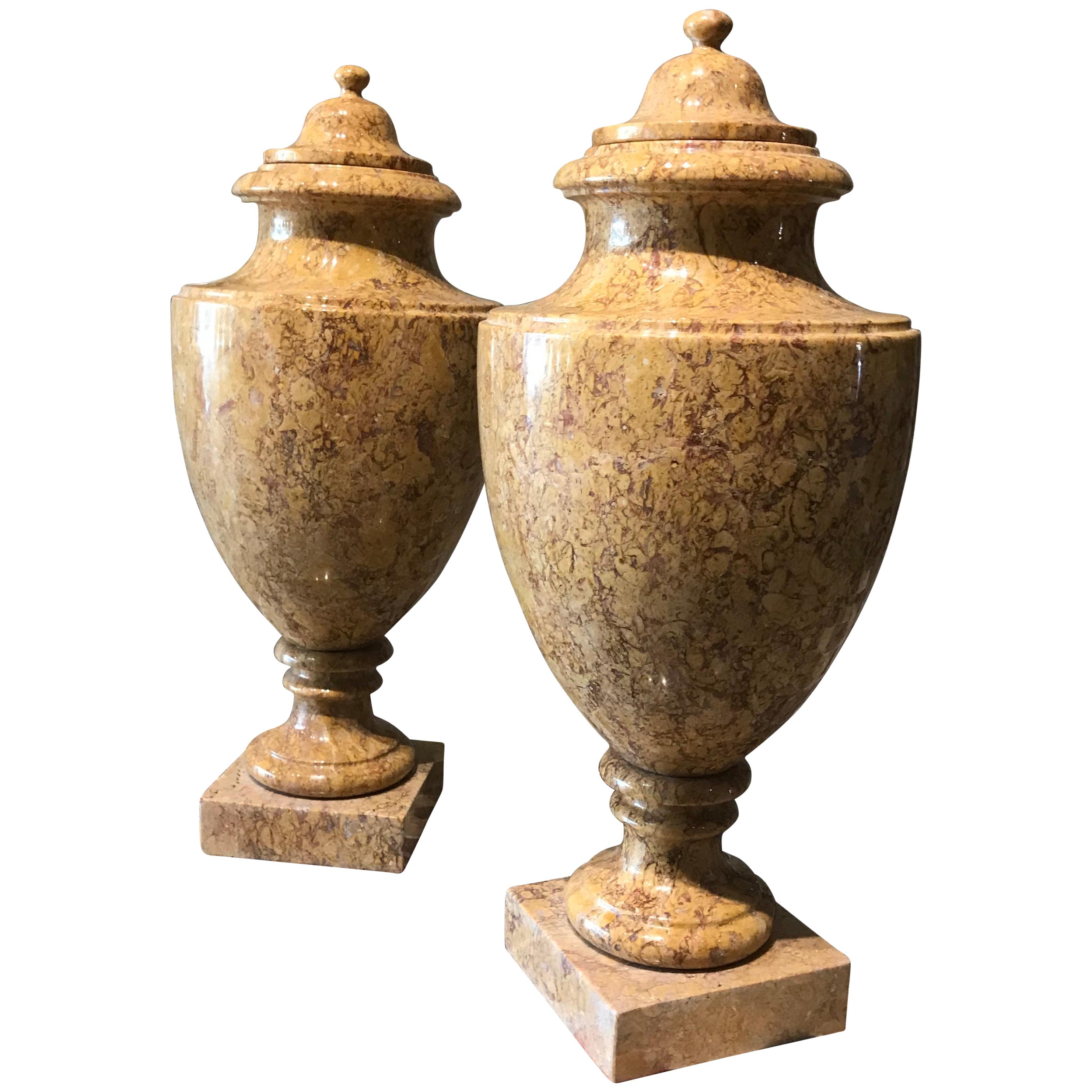 Roman Pair of Italian Vase in Yellow Marble and Red Marble Neoclassical Style For Sale