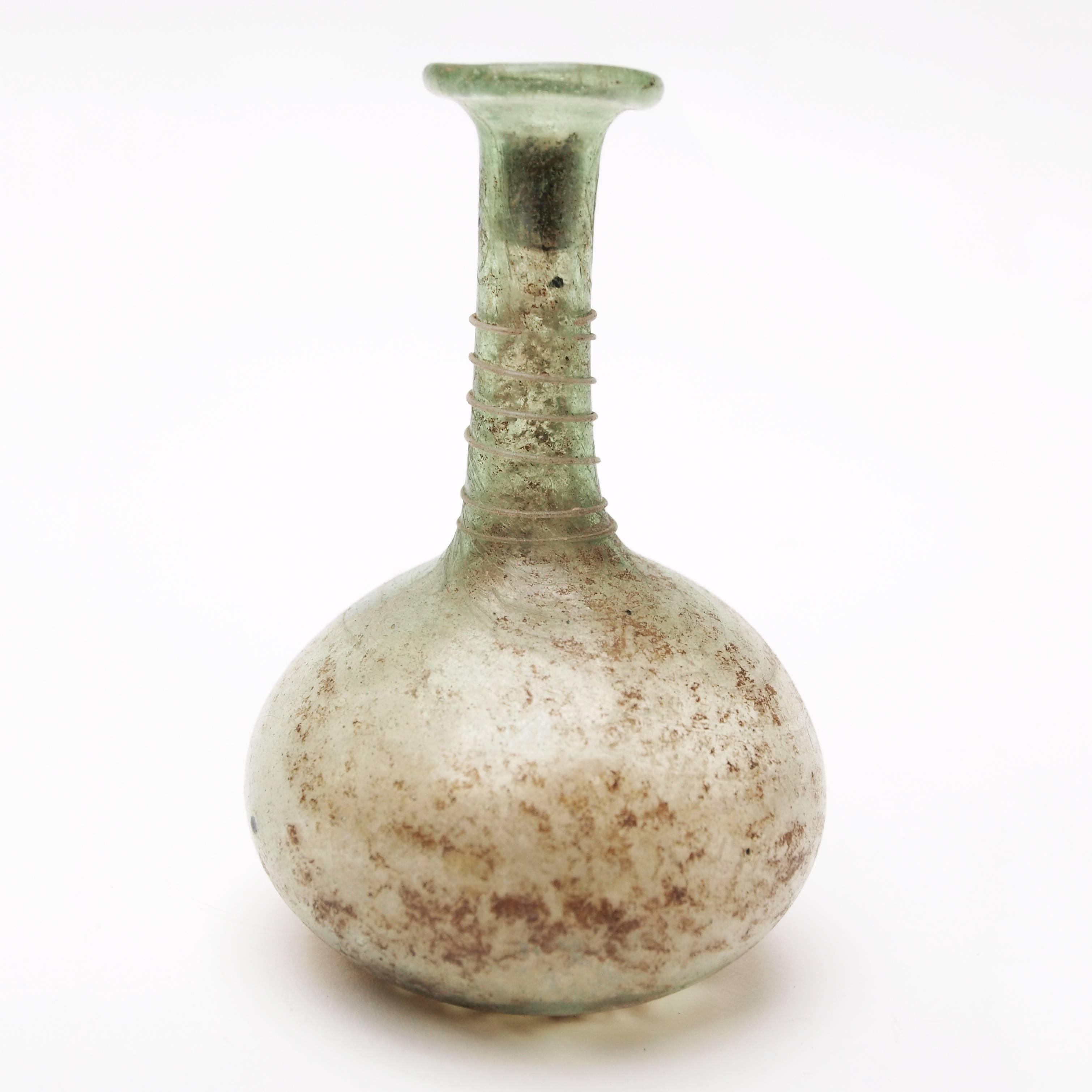Italian Roman Pale White and Green Glass Flask, 2nd-3rd Century