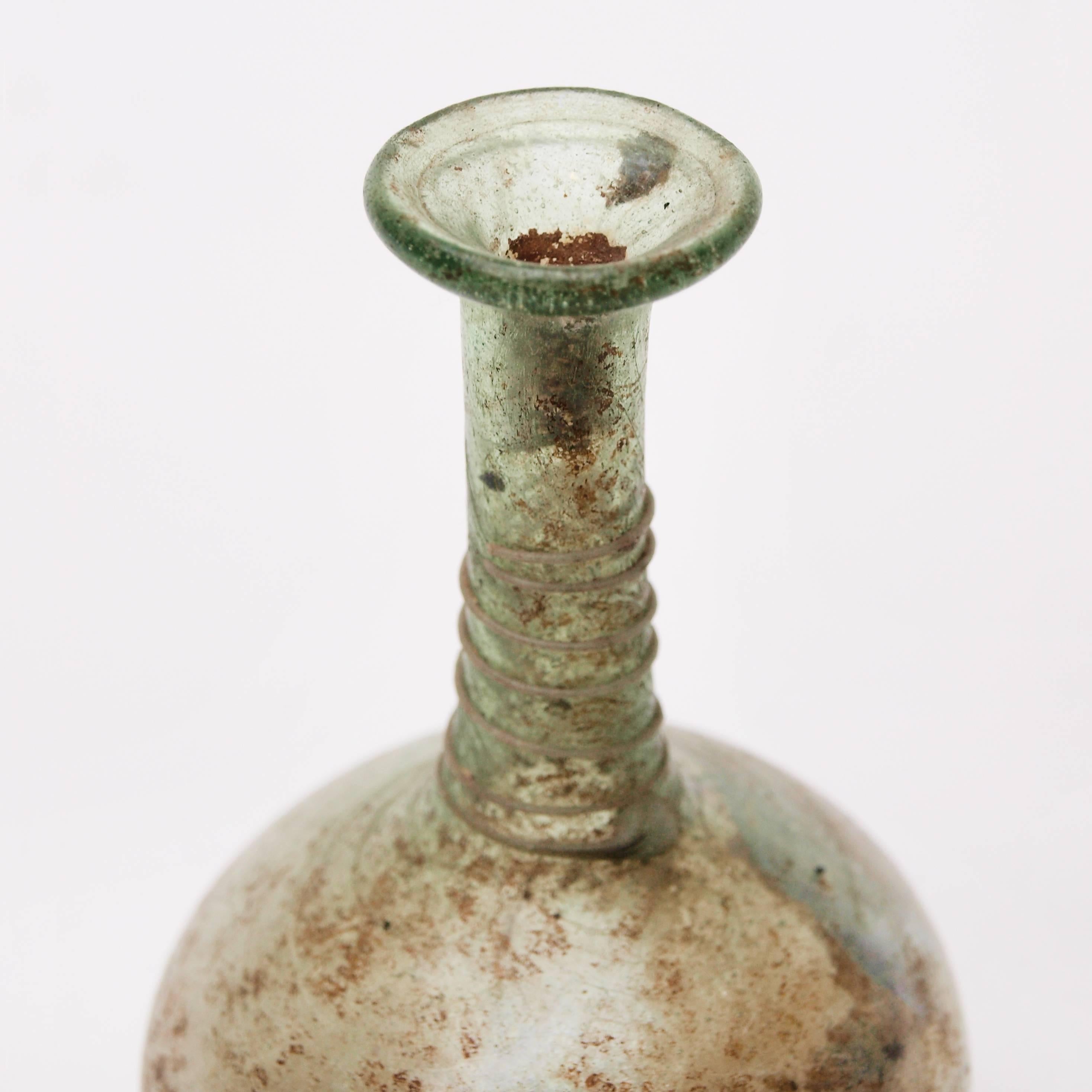 18th Century and Earlier Roman Pale White and Green Glass Flask, 2nd-3rd Century