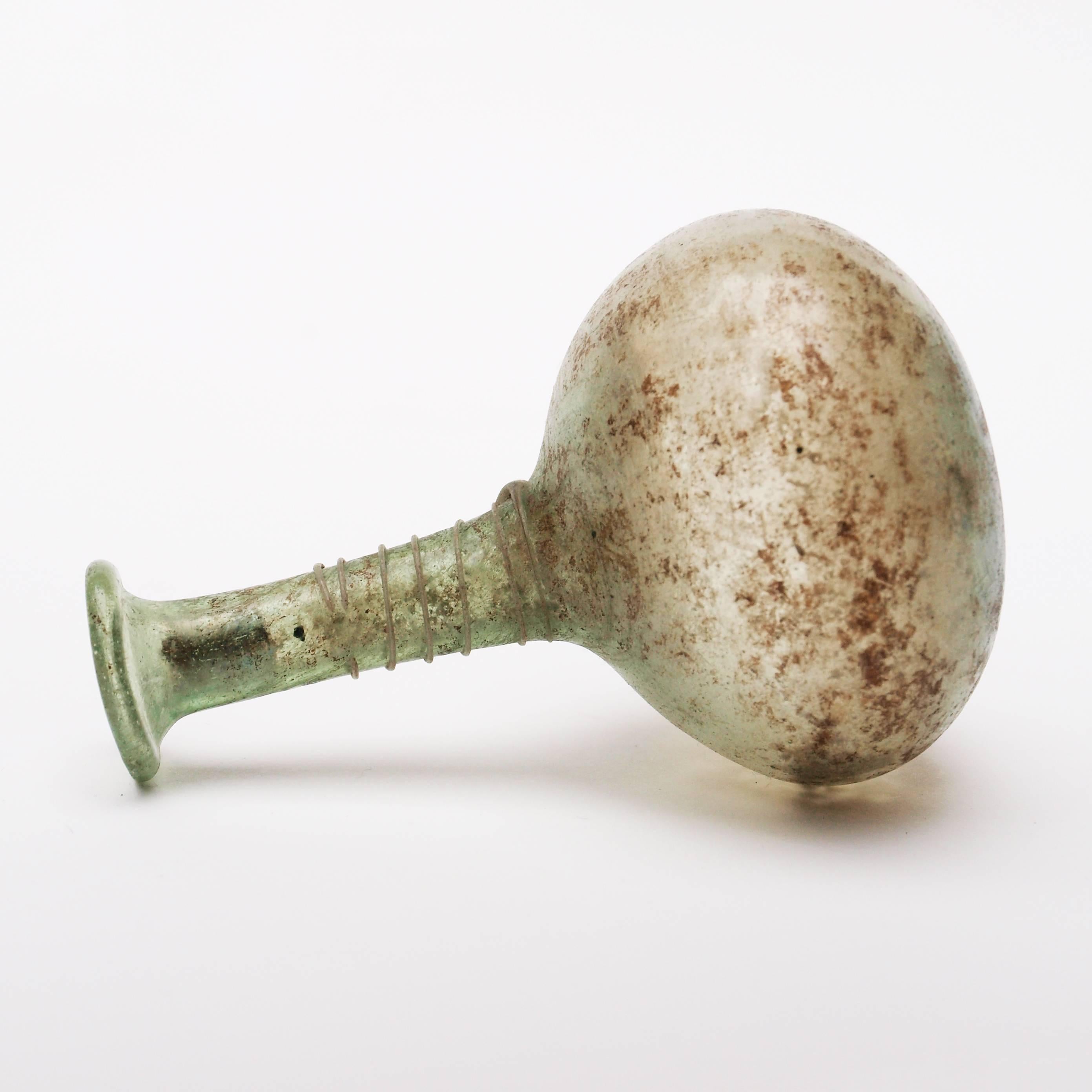 Blown Glass Roman Pale White and Green Glass Flask, 2nd-3rd Century