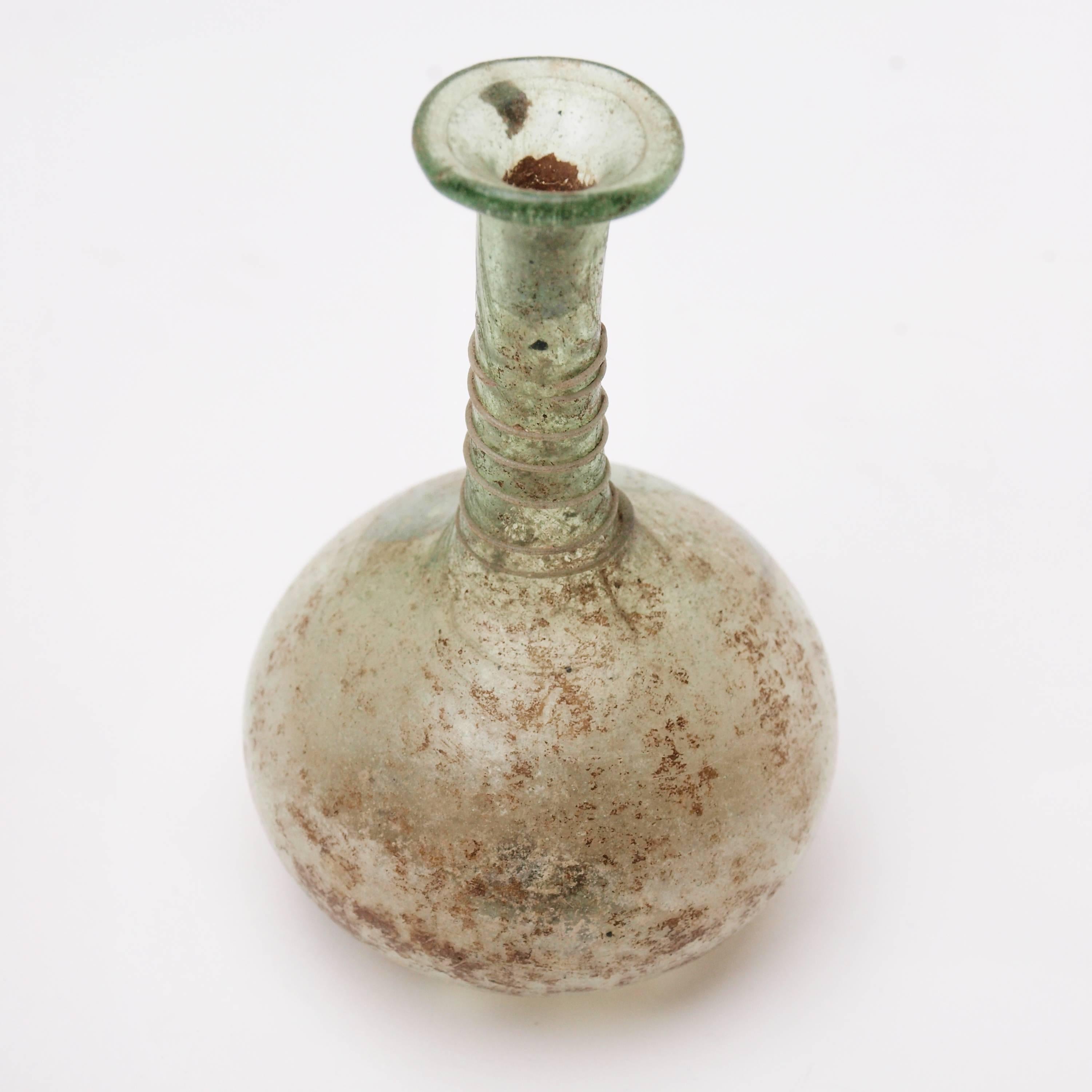 Roman Pale White and Green Glass Flask, 2nd-3rd Century 1