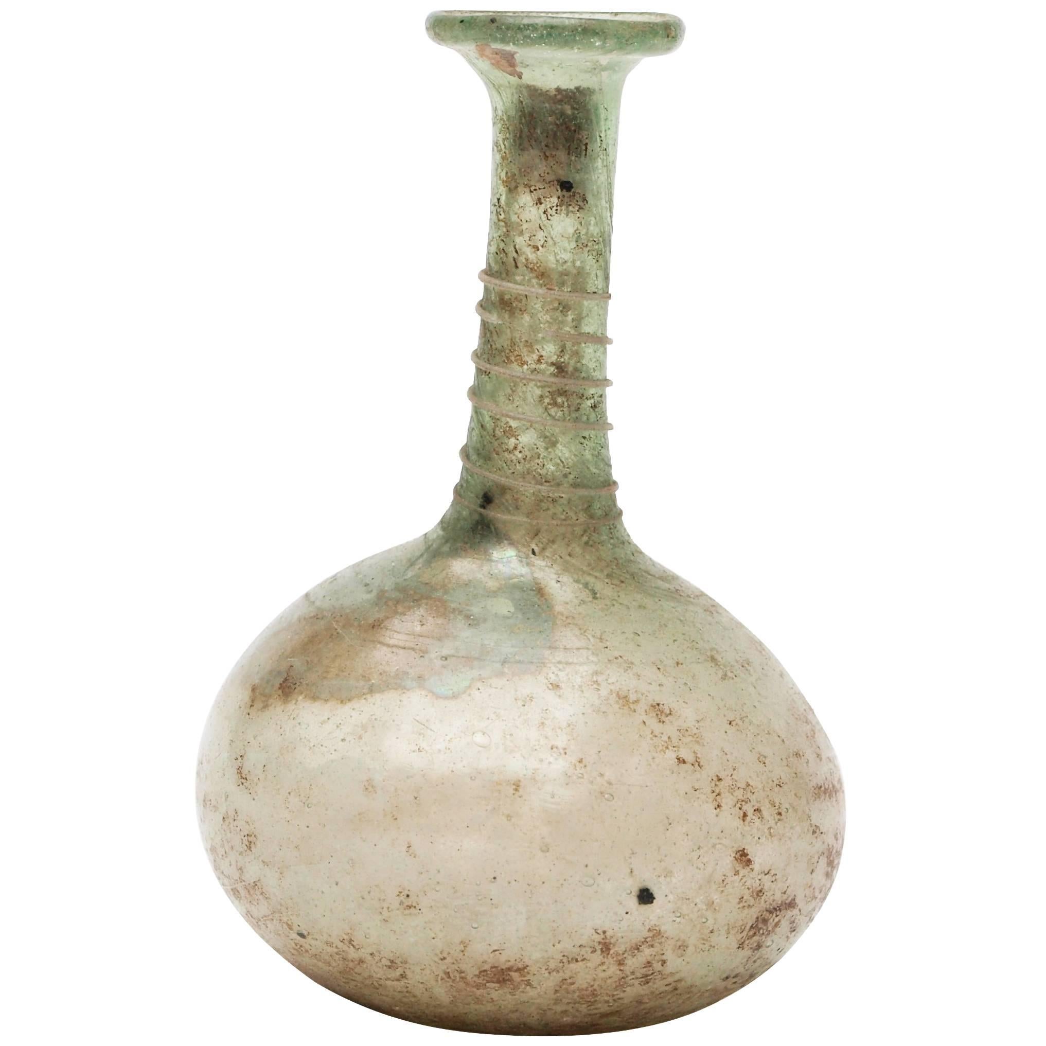 Roman Pale White and Green Glass Flask, 2nd-3rd Century