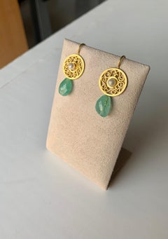 Roman Pearl, Emerald and 22 Karat Yellow Gold Earrings