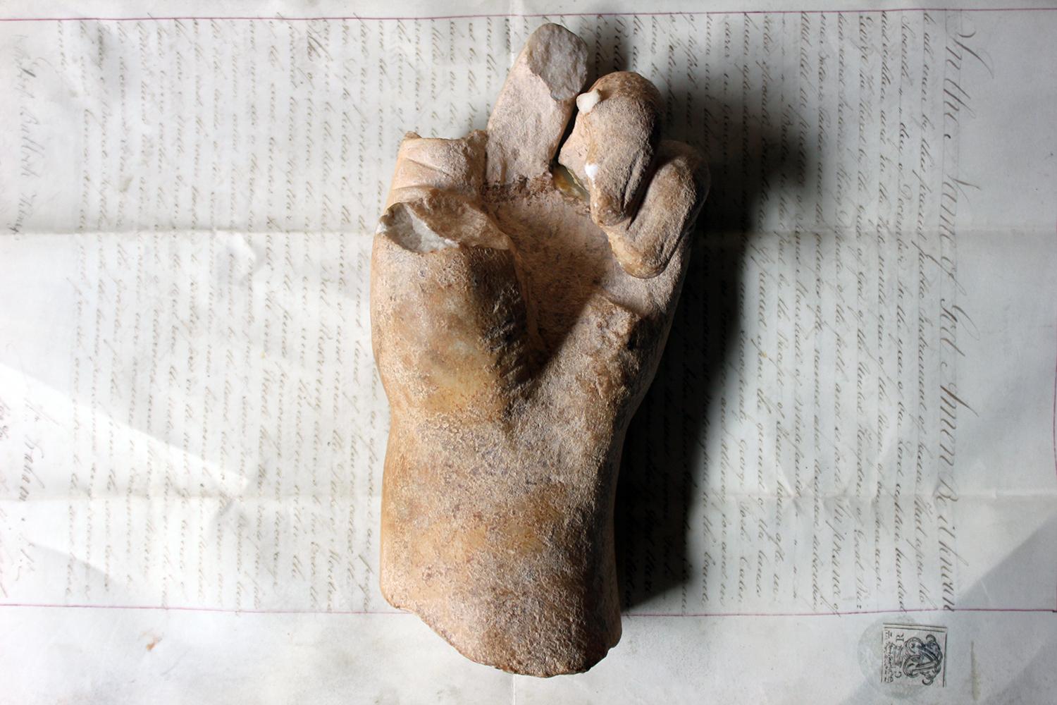 Italian Roman Period Carved Marble Fragment of a Left Hand; circa 150-200 AD