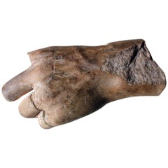 Roman Period Carved Marble Fragment of a Left Hand; circa 150-200 AD