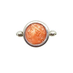 Goddess Demeter Roman '3-4th Century AD' Pink Coral Cameo Sterling Silver Ring