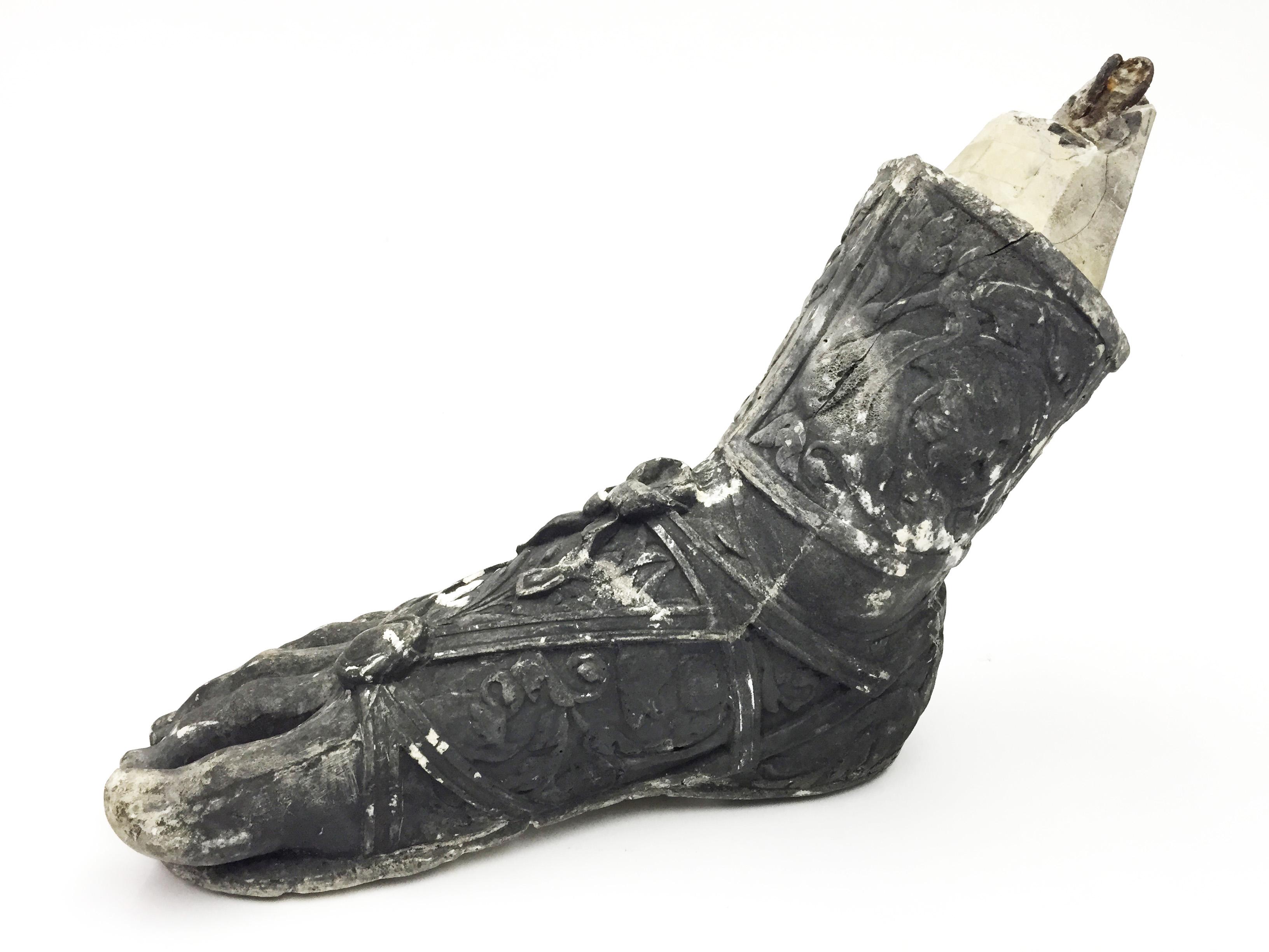 Roman Ceramic foot sculpture. Detailed sculpture of foot wearing a roman warrior like sandal. 

Property from esteemed interior designer Juan Montoya. Juan Montoya is one of the most acclaimed and prolific interior designers in the world today.