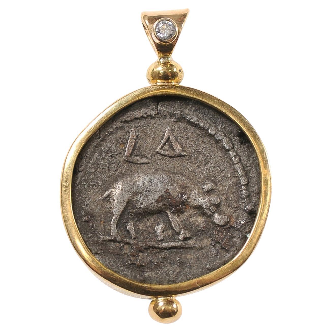 Roman Provincial Hippo Pendant, w 22K gold For Sale