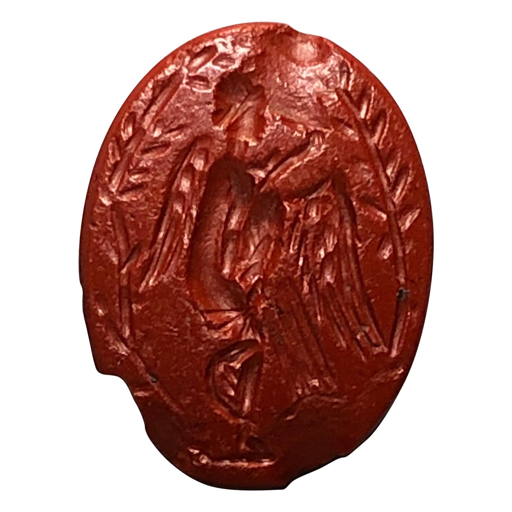 Roman Red Jasper Gemstone with Leda and the Swan For Sale