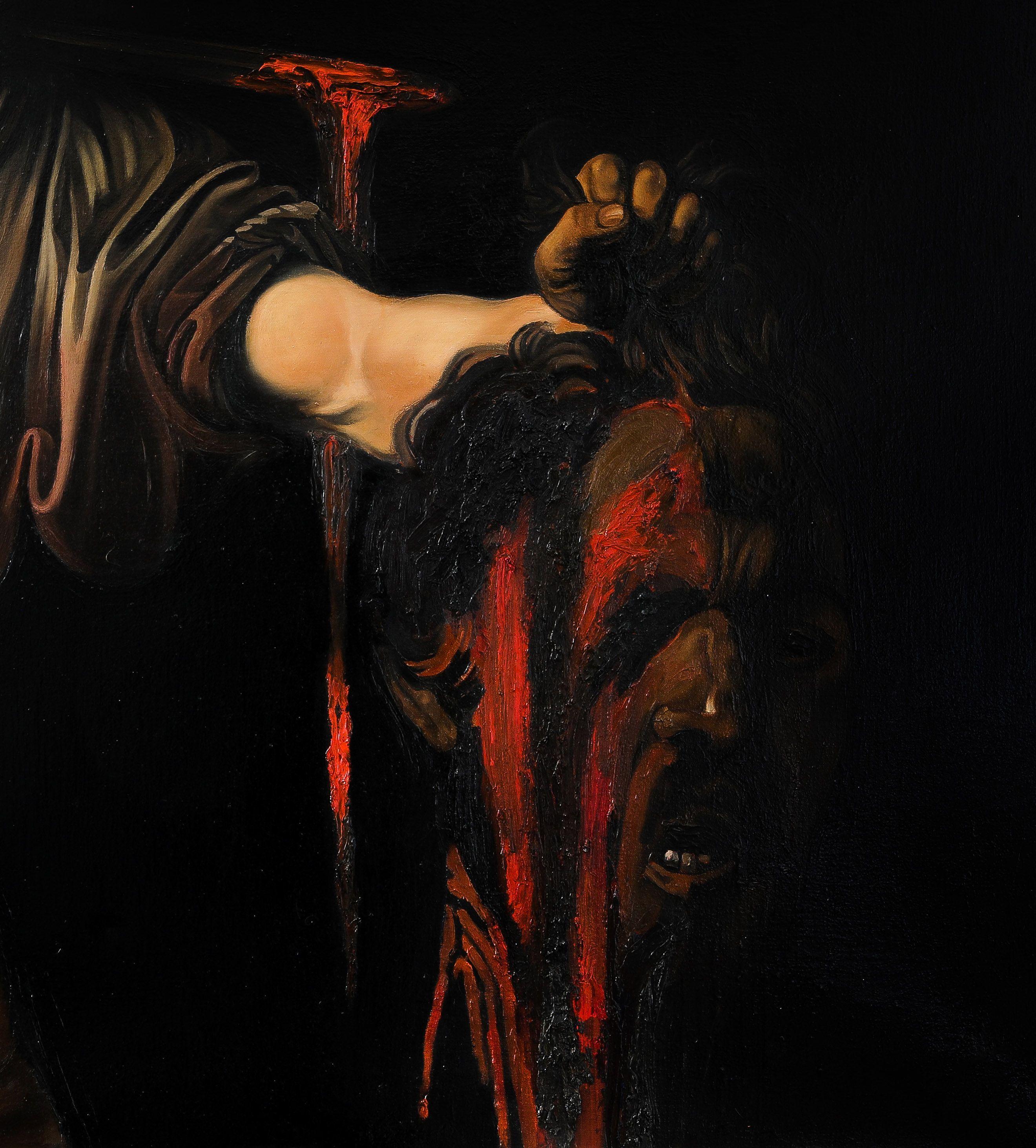 David mit Kopf von Caravaggio, aus dem Heiligen Bildtu, Gemälde, Öl auf Leinwand im Angebot 1