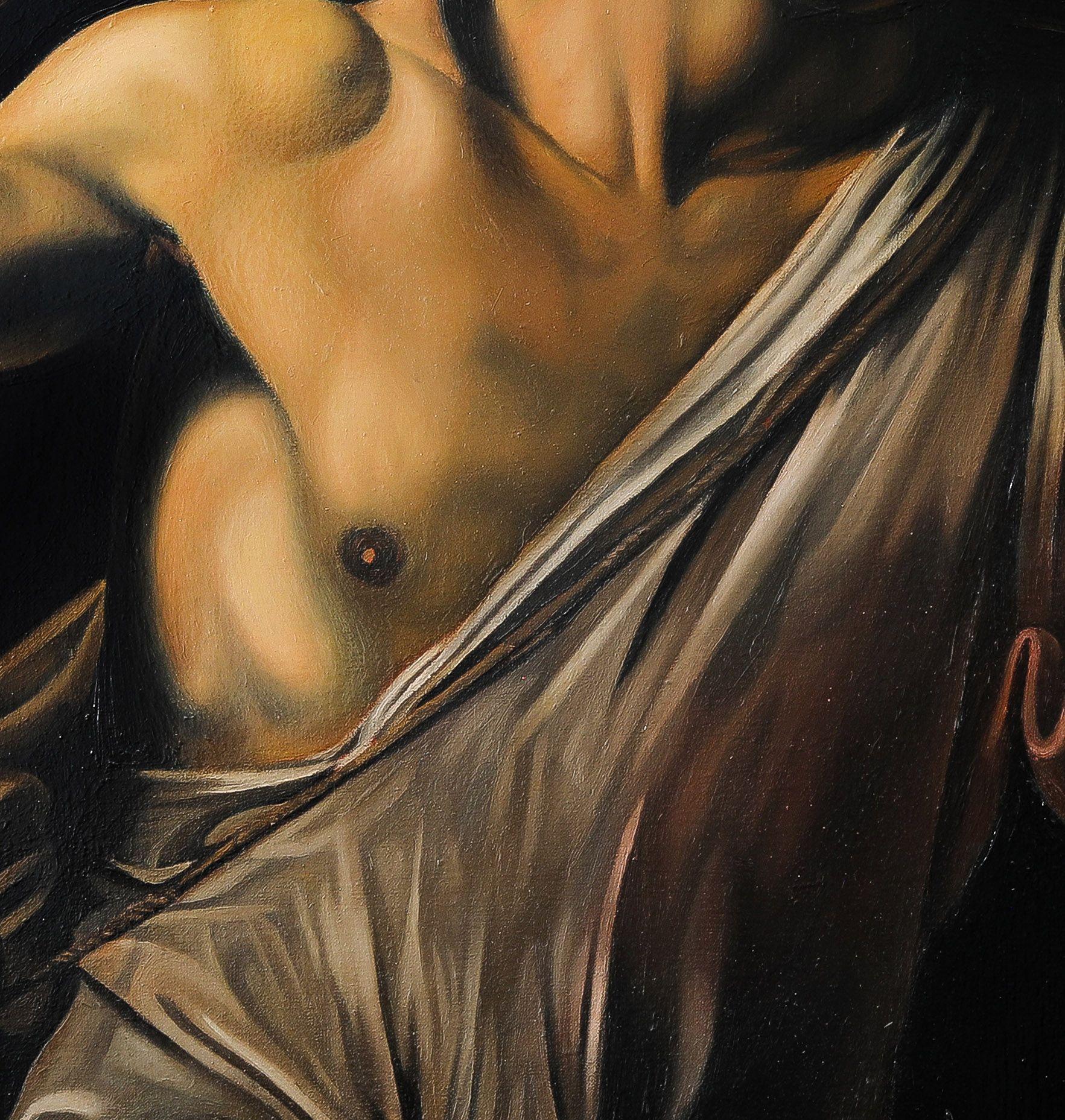 David with Head by Caravaggio, from The Holy pictu, Painting, Oil on Canvas For Sale 1