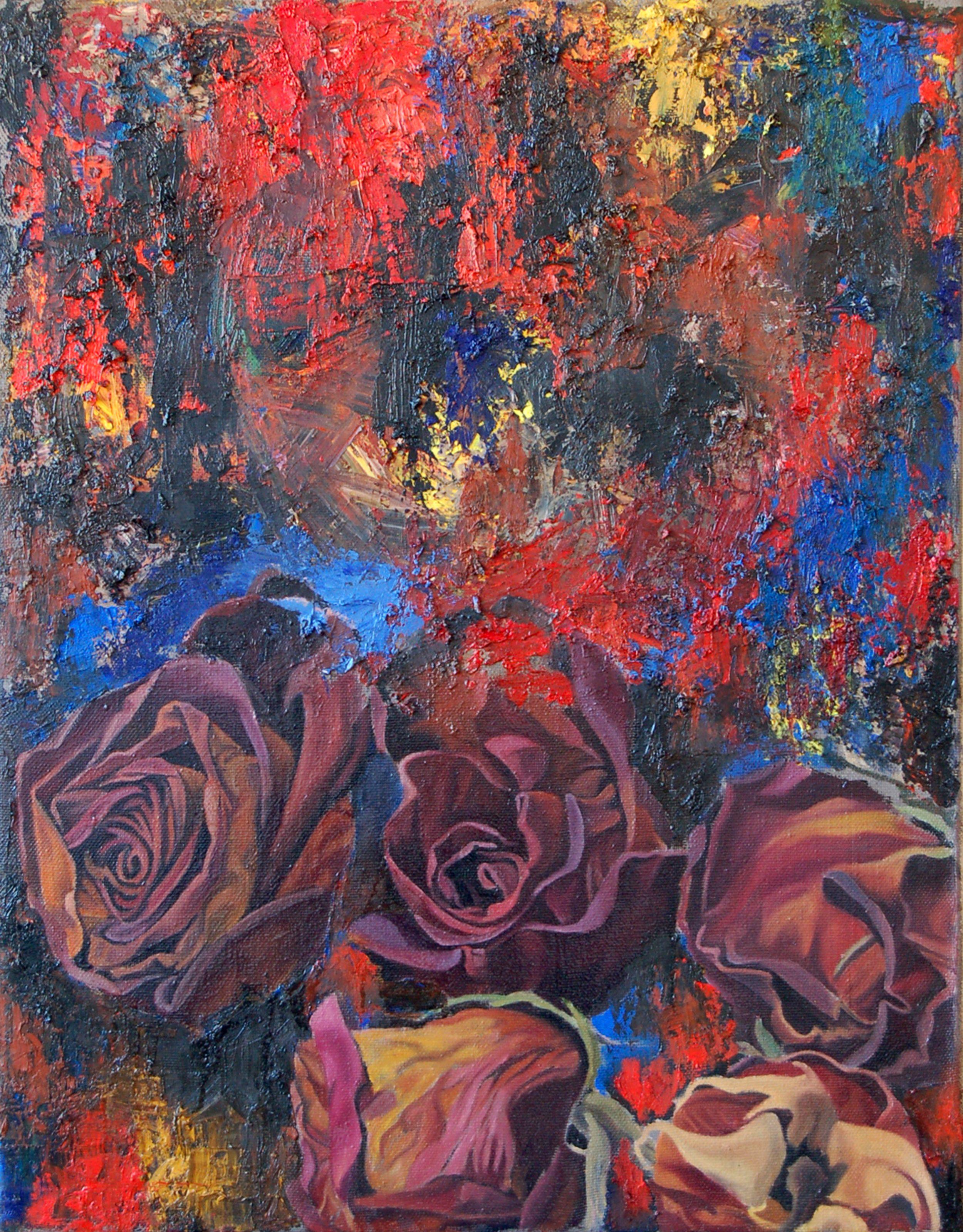 Roman Rembovsky Abstract Painting - Dead roses, Painting, Oil on Canvas