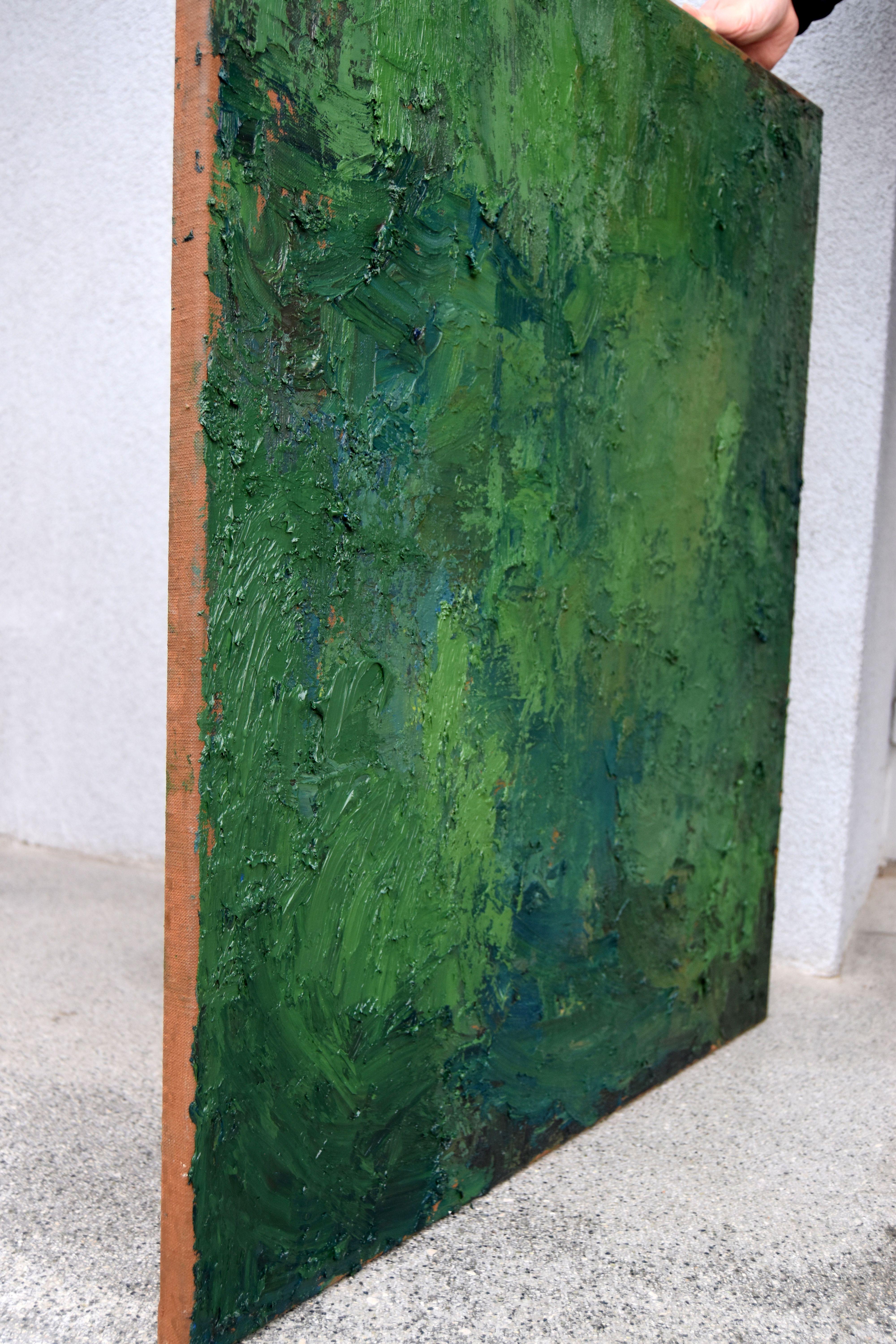 Incide of the green, Painting, Oil on Canvas - Green Abstract Painting by Roman Rembovsky