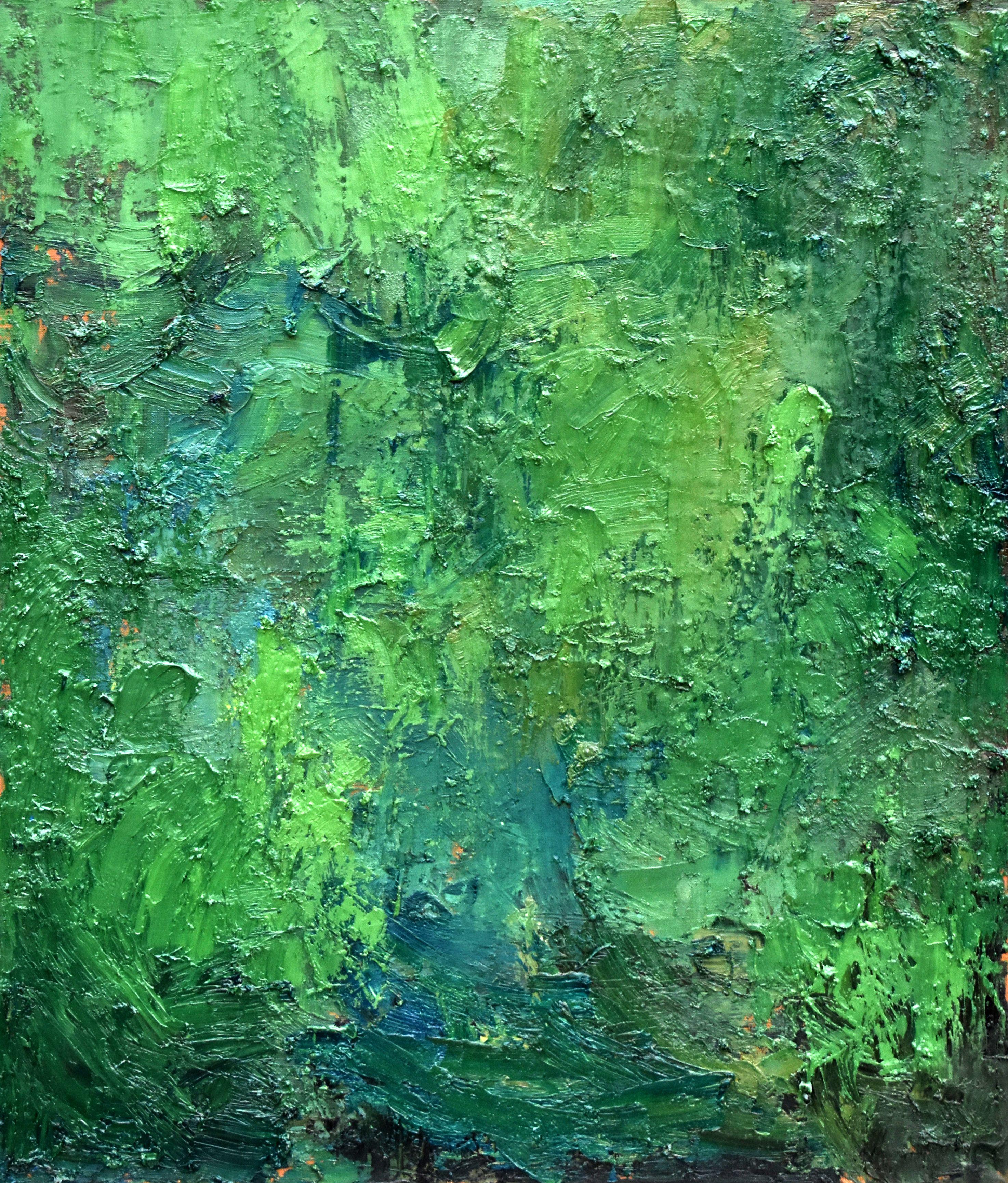 Abstract Painting di Roman Rembovsky - Incidenza del verde, Pittura, Olio su tela
