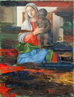Madonna with a black child from the holy pictures, Painting, Oil on Canvas