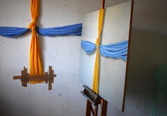 Yellow-blue crucifix, Painting, Oil on Canvas