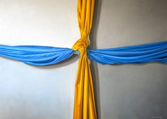 crucifix jaune-bleu, peinture, huile sur toile