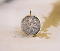 Roman Republic Janus Denarius, 119 BC, Set in Custom 18k Gold Pendant