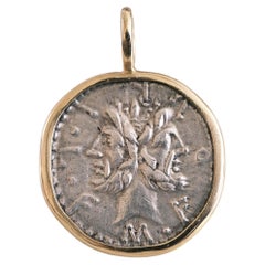 Janus Denarius, 119 BC, römische Republik, Set in maßgefertigtem 18 Karat Gold-Anhänger