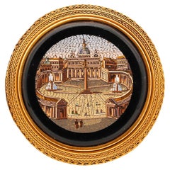 Roman Revival 1850 Papal Grand Tour Vatican Micro Mosaic Brooch 22kt Yellow Gold